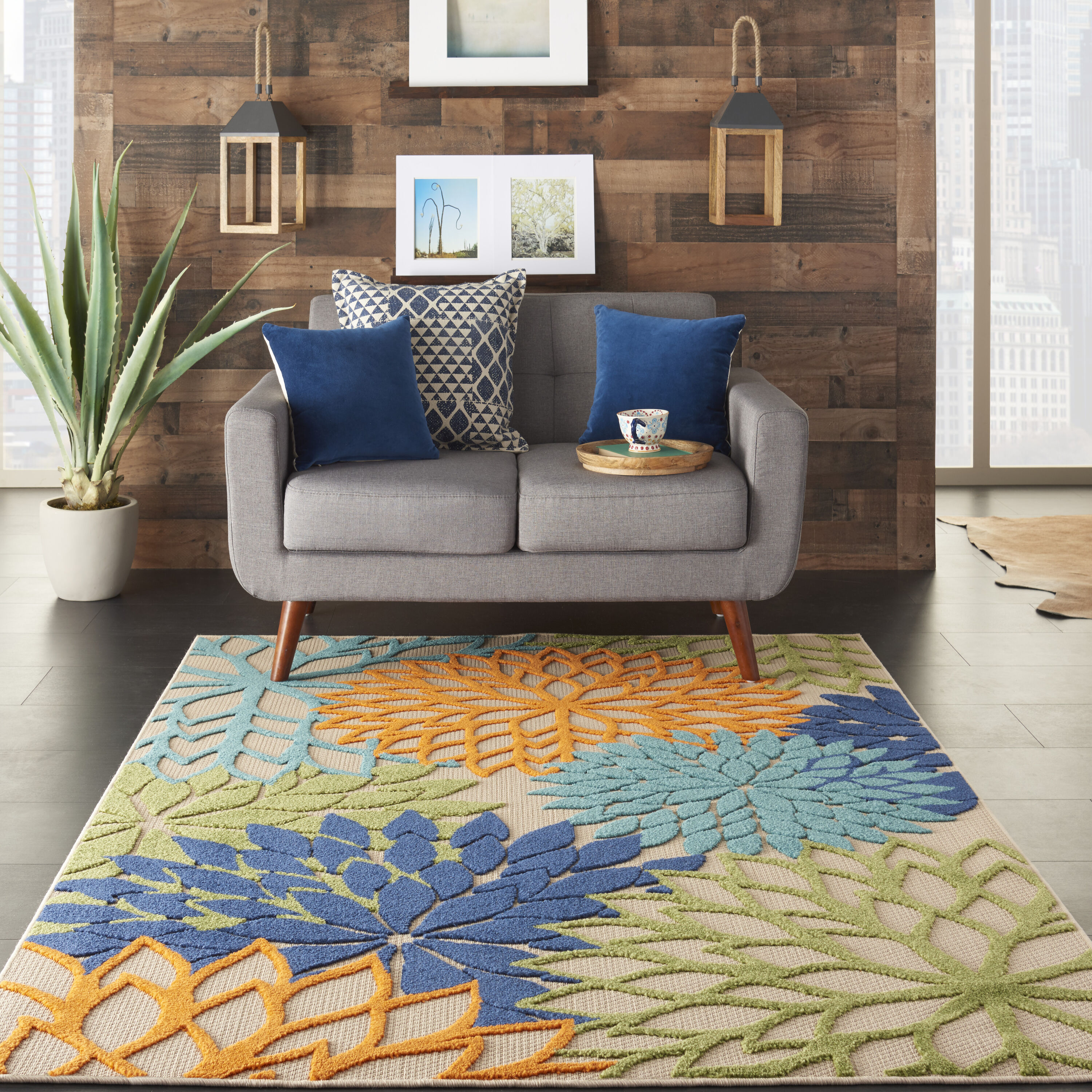 Nourison 24272 Aloha 5 x 7 (ft) Polypropylene Multicolor Rectangular Indoor/Outdoor Abstract Tropical Area rug
