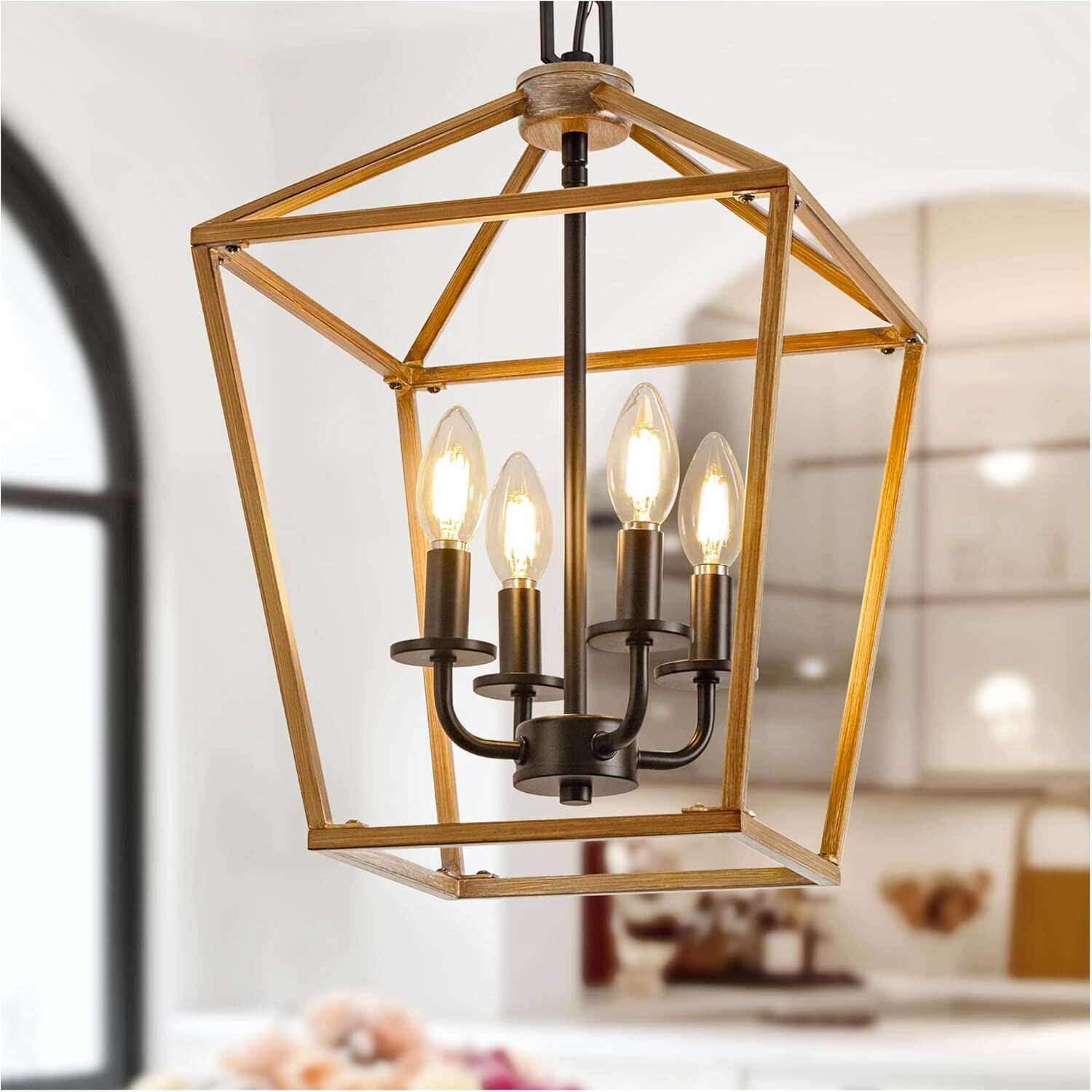 DORESshop LSC-WL-ZX17801DGW 4 Light Brown Farmhouse Chandelier Industrial Lantern Chandelier for Dining Room Lighting Fixtures