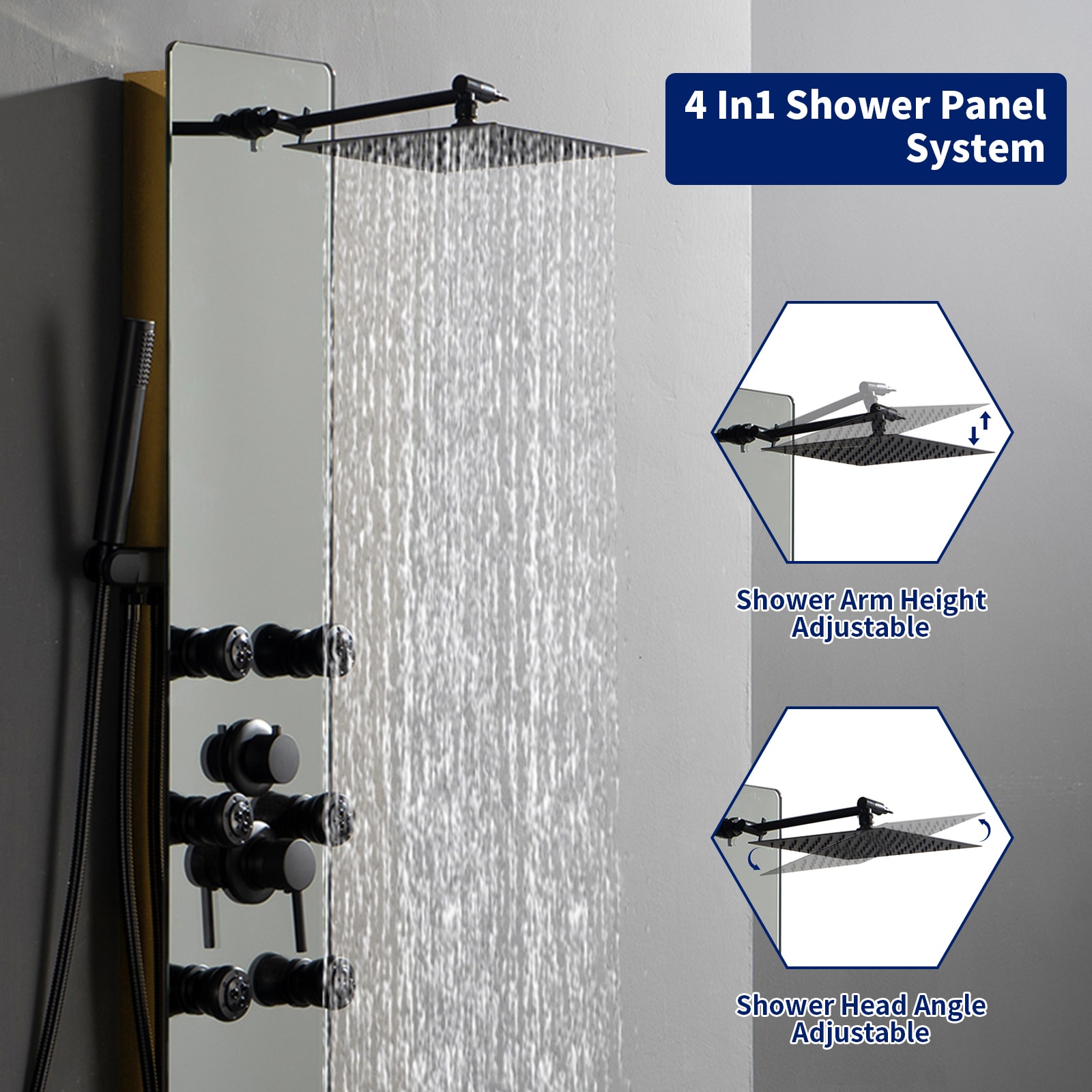 Nickel and Black 8-Jet Multifunction Shower Panel System