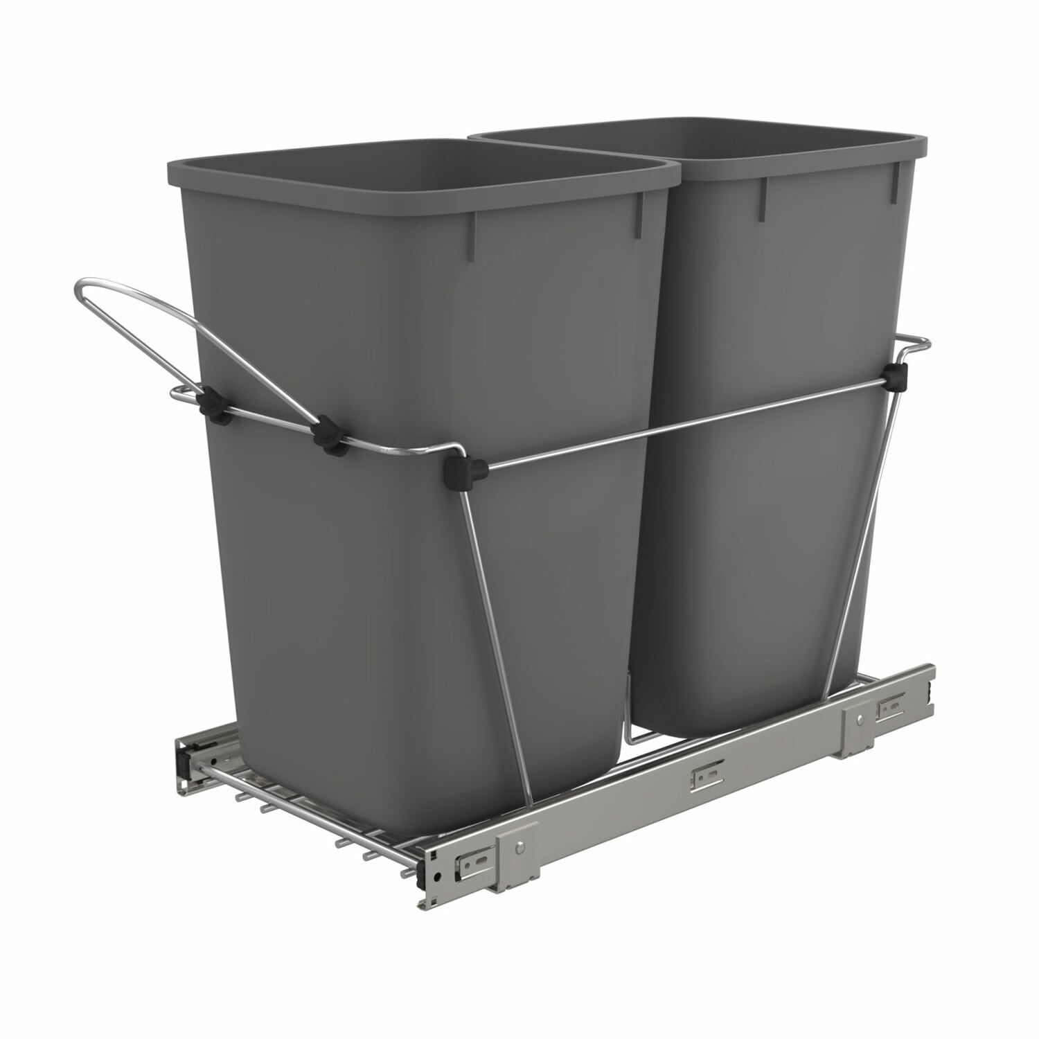 Rev-A-Shelf 239129 Pullout Trash Can for Kitchen Cabinets 27 Qt Garbage Waste Recycling Bin with Full Extension Slides Orion Gray RV 15KD 13C S
