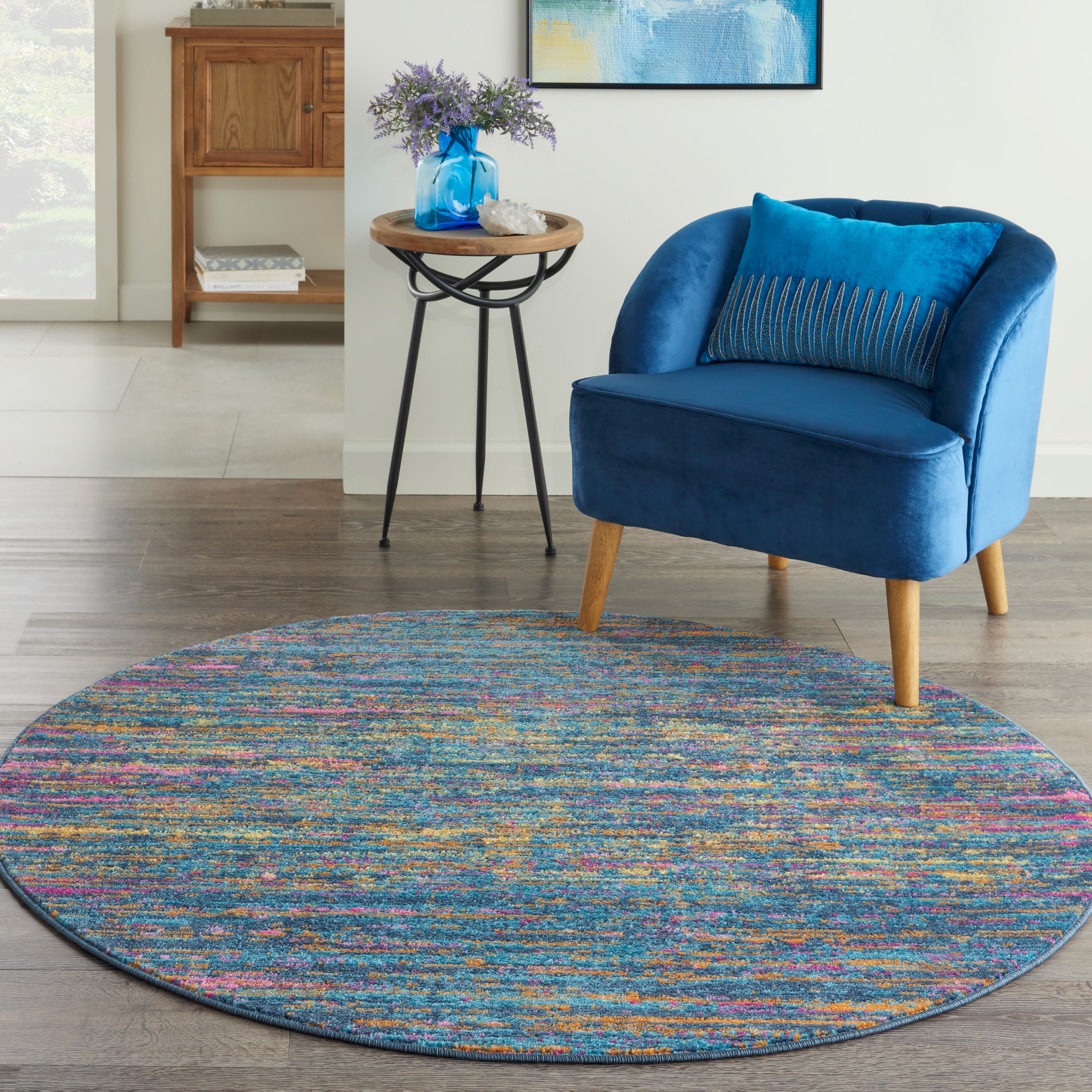 Nourison 99446780157 Passion 4 x 4 (ft) Loomed Polypropylene Blue/Multicolor Round Indoor Area rug