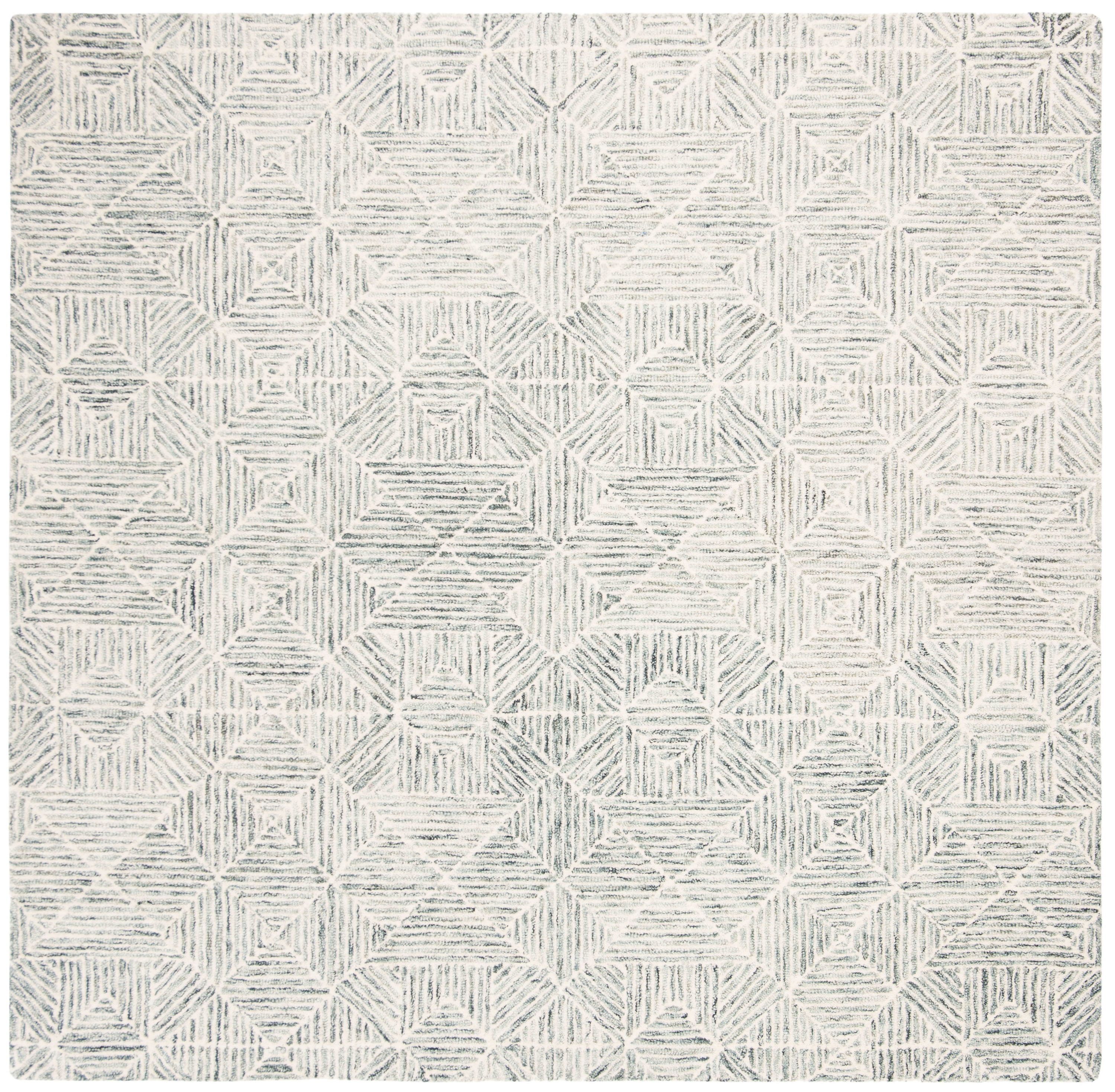 Safavieh ABT763Y-4SQ Abstract Polinia 4 x 4 (ft) Tufted Wool Green/Ivory Square Indoor Geometric Farmhouse/Cottage Area rug