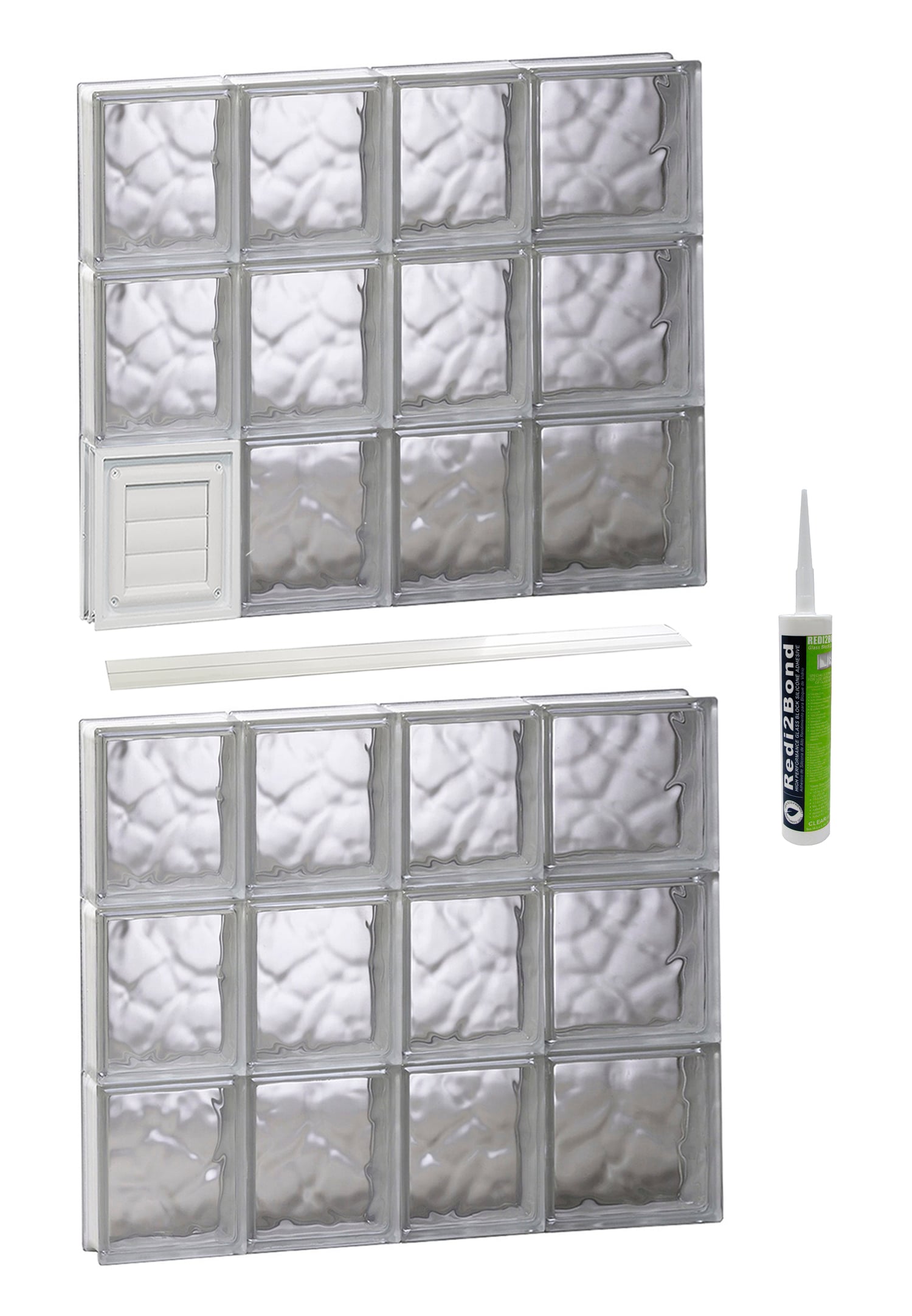REDI2SET D2648DC Wavy Glass 25-in x 46-1/2-in Frameless Replacement Dryer vent Glass Block Window