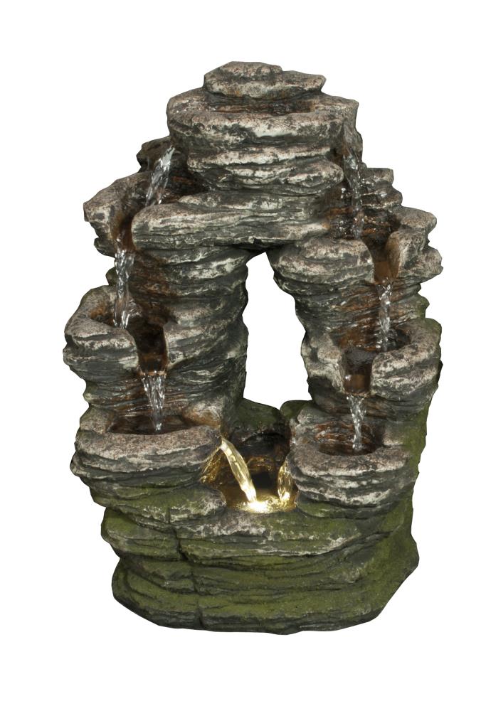 Hi-Line Gift 79510 7.7-in H Resin Rock Waterfall Fountain Outdoor Fountain Pump Included