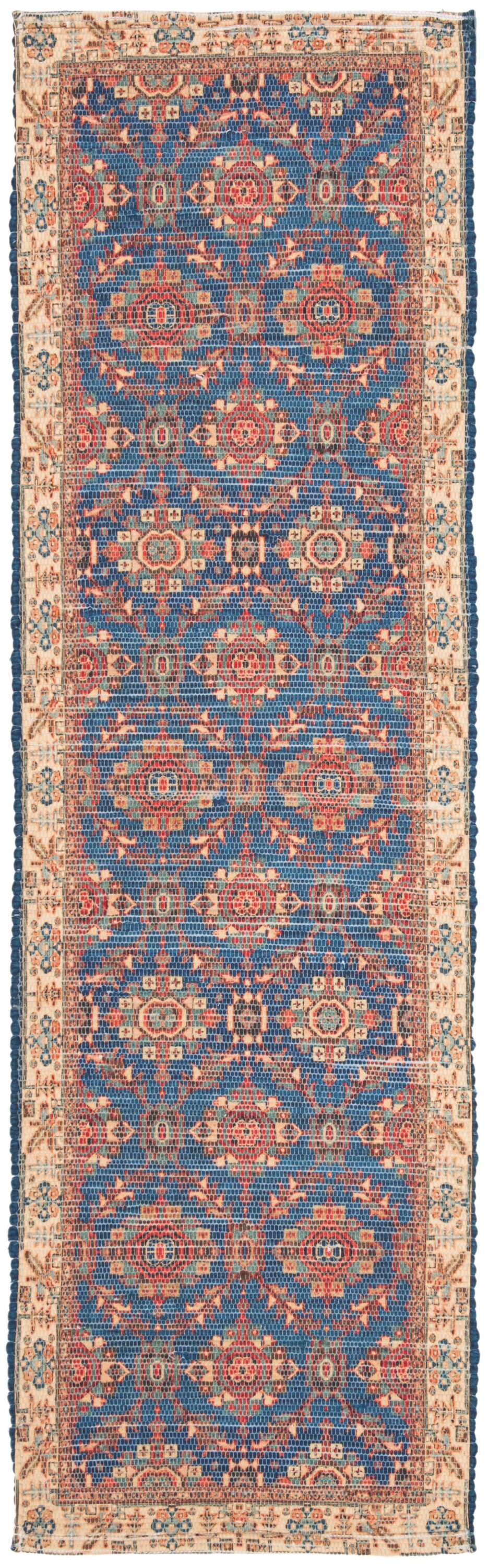 Safavieh SFN539N-28 Saffron Mohon 2 x 8 (ft) Loomed Synthetic Navy/Beige Rectangular Indoor Distressed/Overdyed Bohemian/Eclectic Runner rug