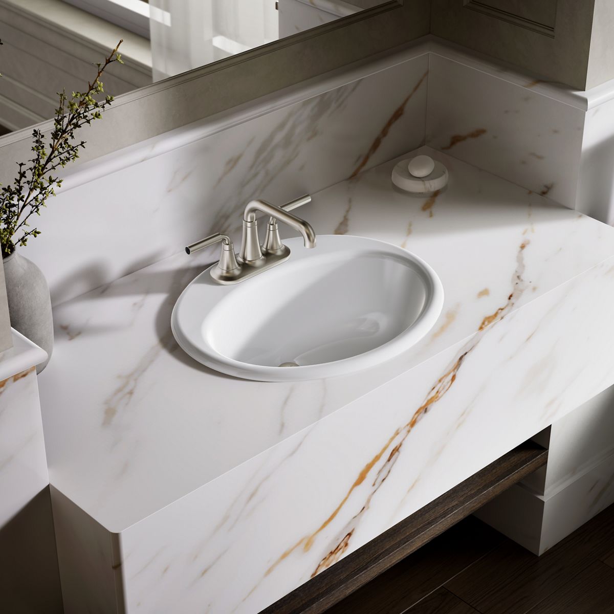 KOHLER 2905-4-0 Farmington Cast iron 16.25-in Drop-in Oval Traditional White Bathroom Sink