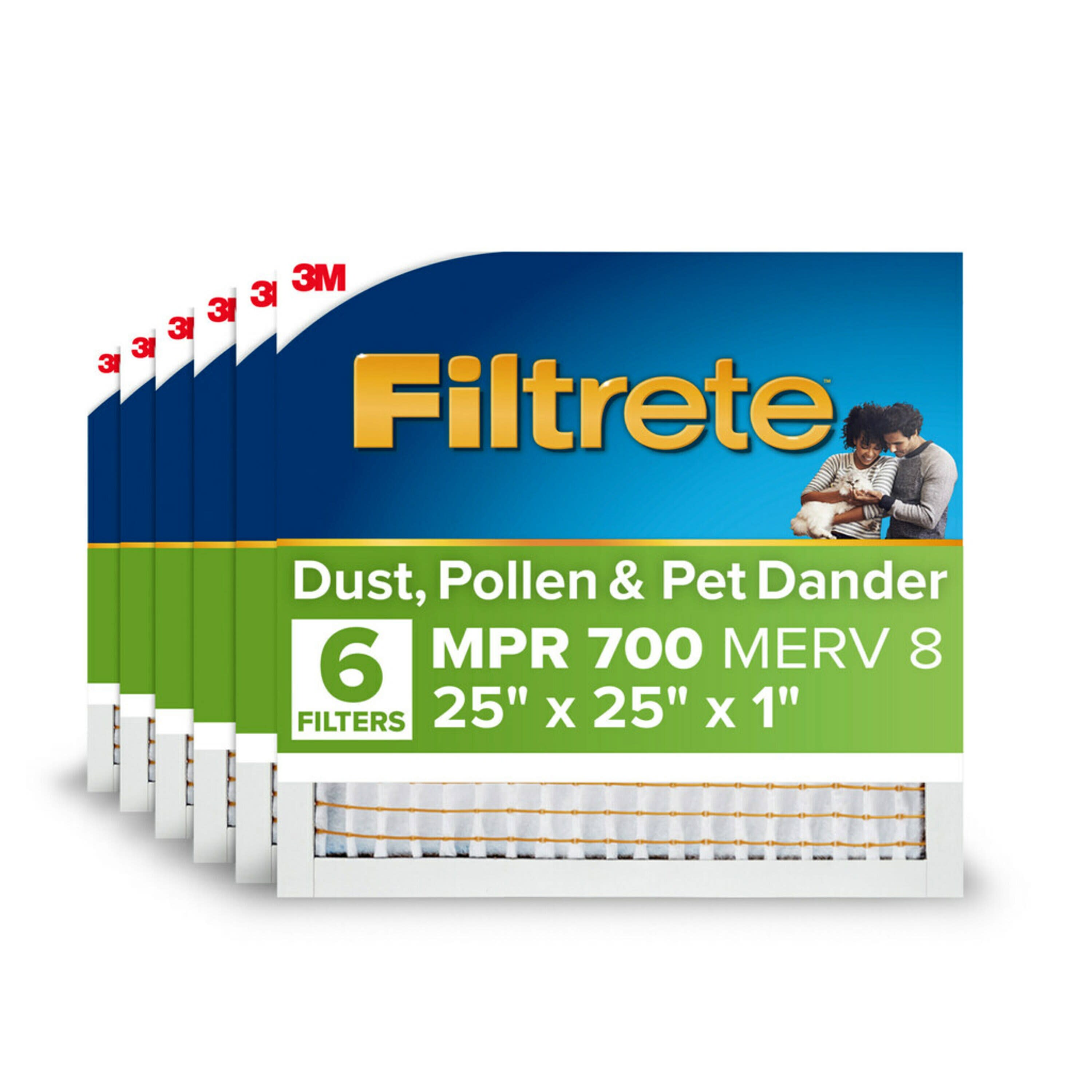 Filtrete 715-6PK-EC 25 x 25 x 1 MERV 8 700 MPR Dust, Pollen, and Pet Dander Reduction Electrostatic Air Filter 6 -Pack