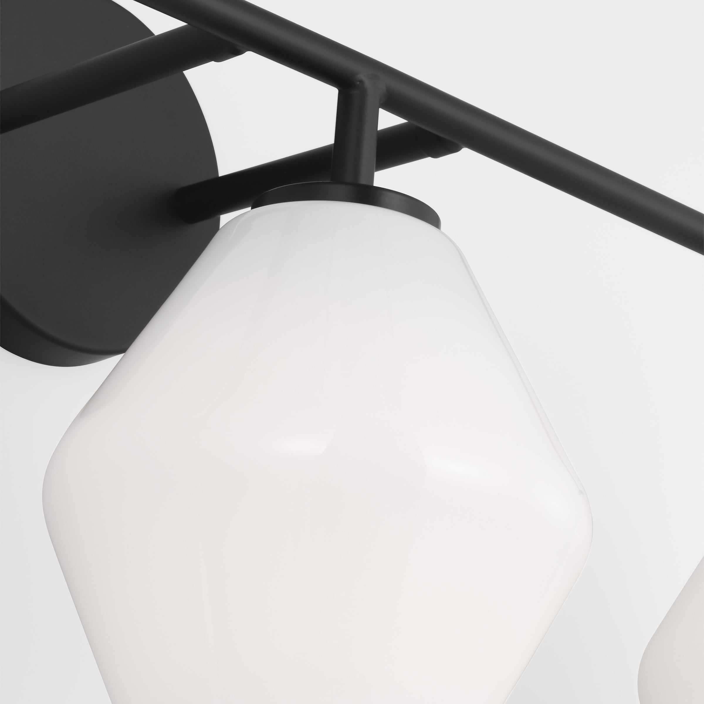 Modern Black Steel Bathroom Vanity Light with Milk Glass Shades
