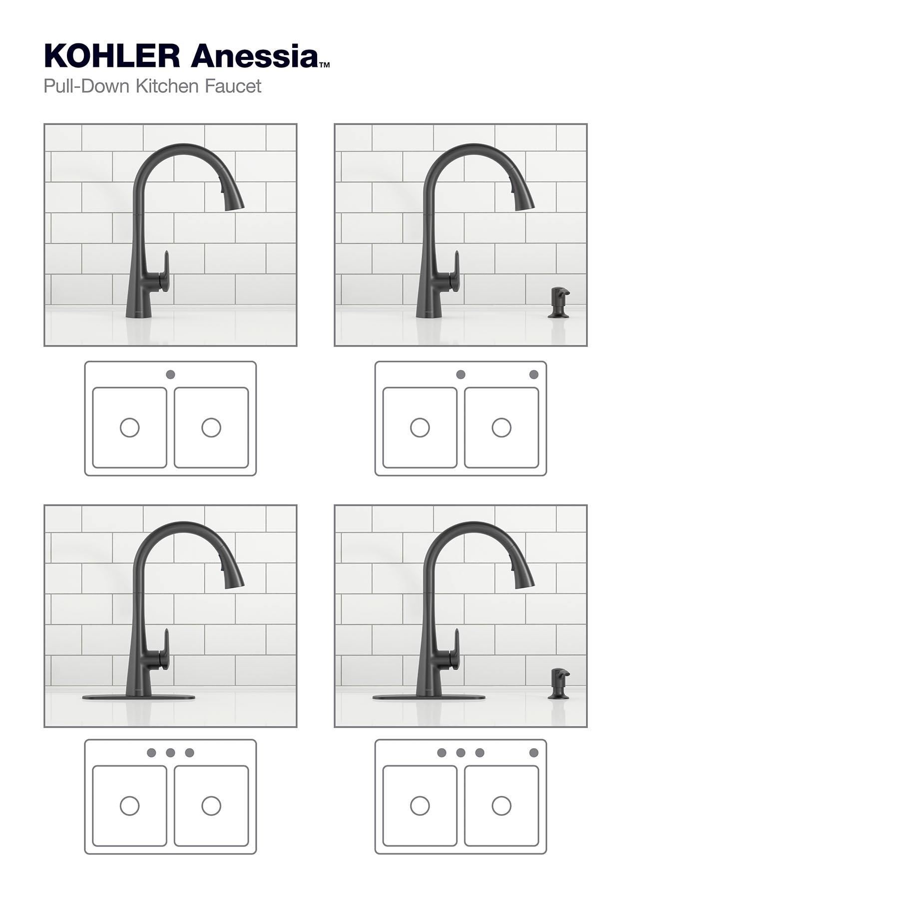 KOHLER Anessia Matte Black 2-handle Pull-down Kitchen Faucet with