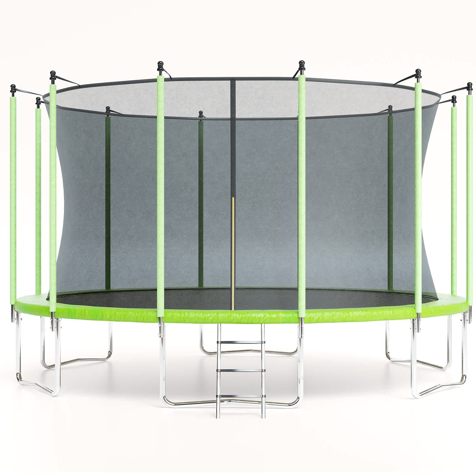 Qeetex DBCPOU0ADMWFFG 16FT Recreational Trampoline With Safety Enclosure Zippered Lockable Entry Ladder Powder Coated Steel Frame Weather Resistant Heavy Duty Springs For Kids And Adults Green
