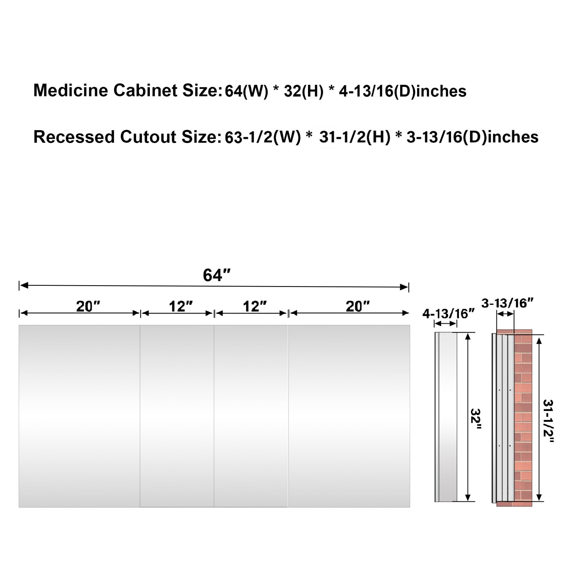 WELLFOR JRA20R12R12L20L32 Bathroom-Medicine-Cabinets - View #4