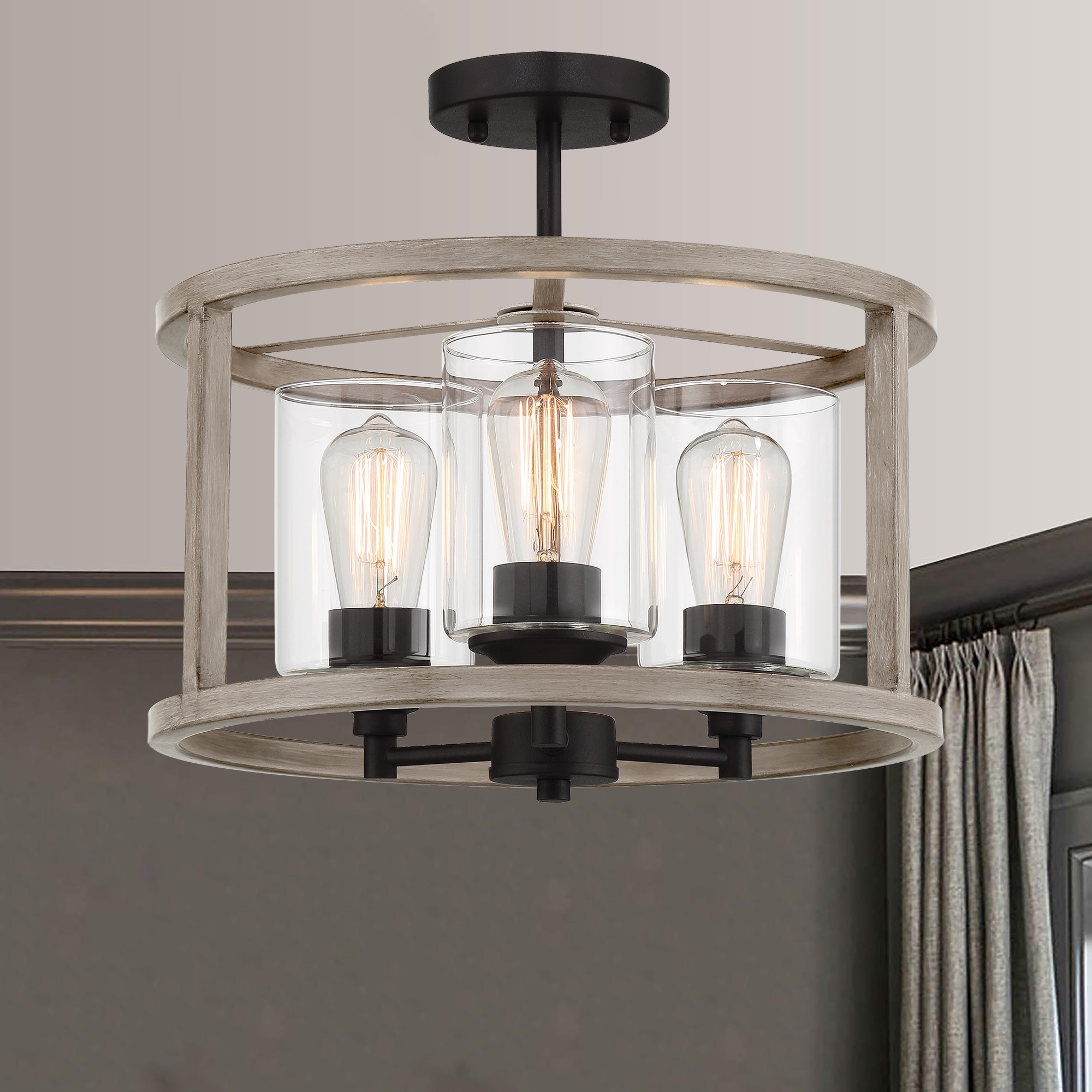 ACROMA 2333DRAZCL Annie 3 -Light 15-in Matte Gray Indoor/Outdoor Semi Flush Mount Light