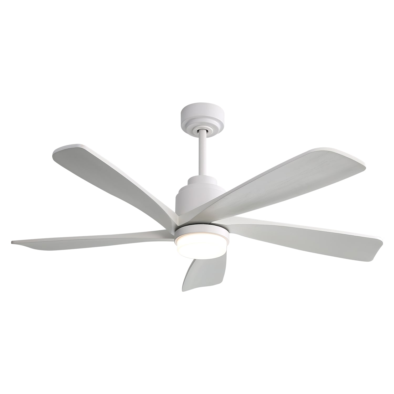 JUSHUA 52 Inch Modern Ceiling Fan With Dimmable LED Light 5 Solid Wood Blades Smart Remote Control Reversible DC Motor