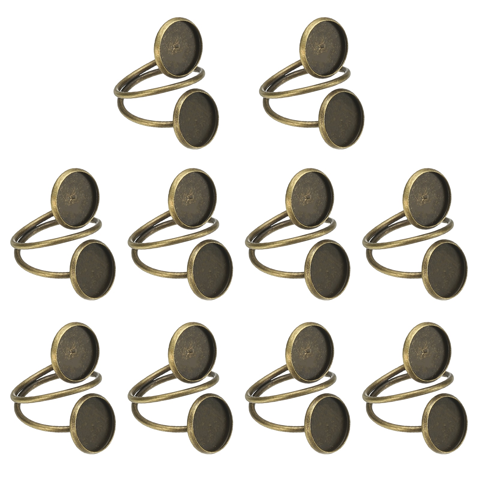 Unique Bargains 10pcs Ring Blank Adjustable Finger Ring Blank Base Stainless Steel Open Cuff Bezel Trays Fit 12mm Round for Jewelry Making DIY Crafting Bronze