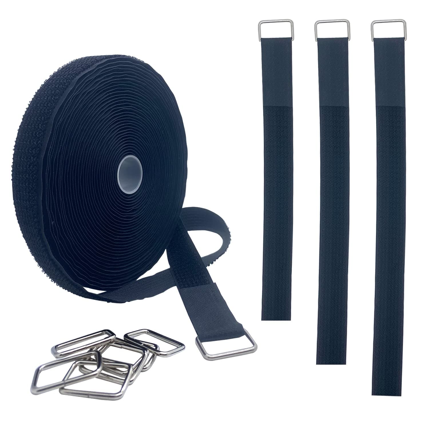 LAIFUCAM 39ft Black Hook and Loop Straps with 50 Metal Buckles 1 inch Wide Adjustable Nylon Management Cords for Organizing Cables and Securing #LLA0817J376