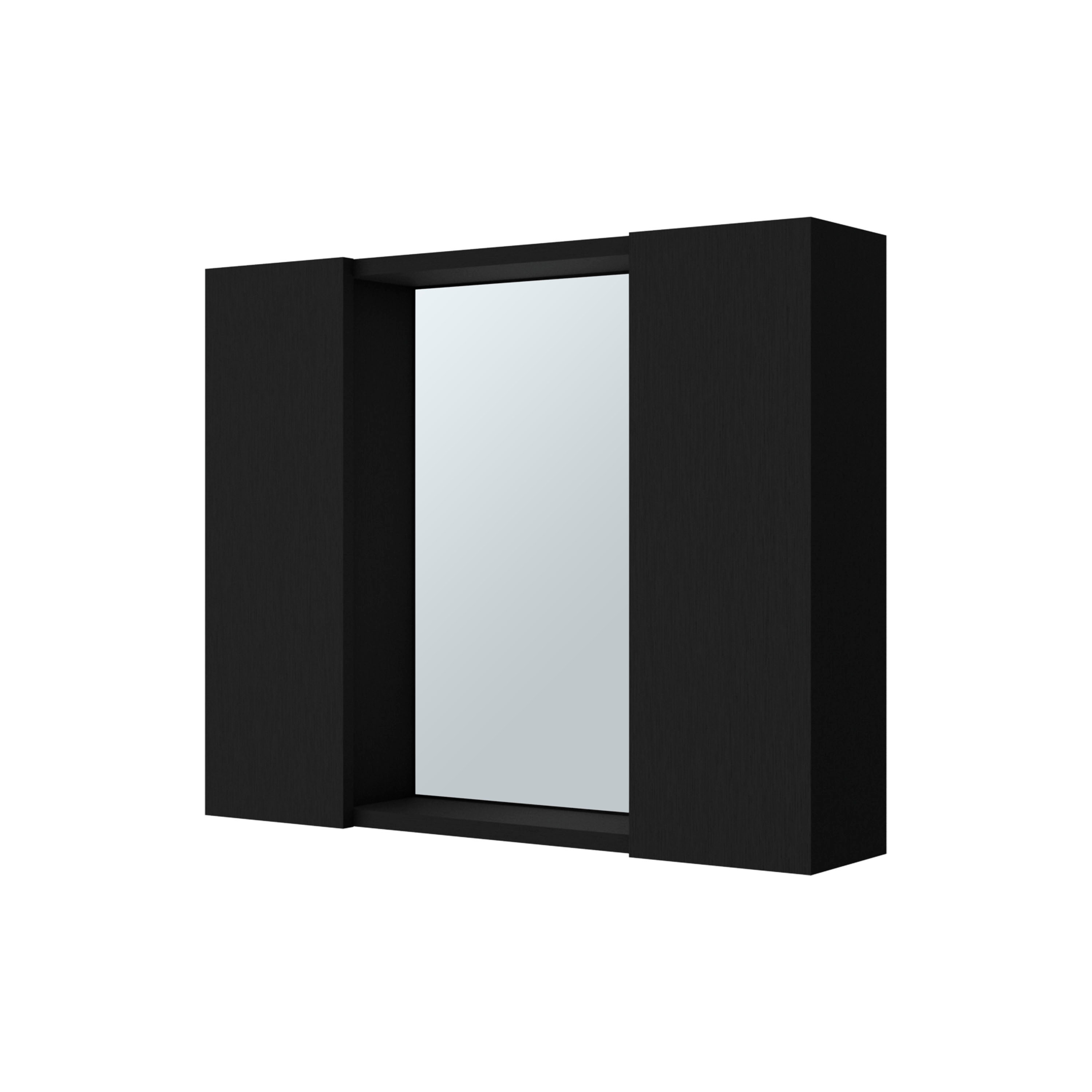 Vanityfus Medicine Cabinet with Mirrored Open Shlef Double Door-Black
