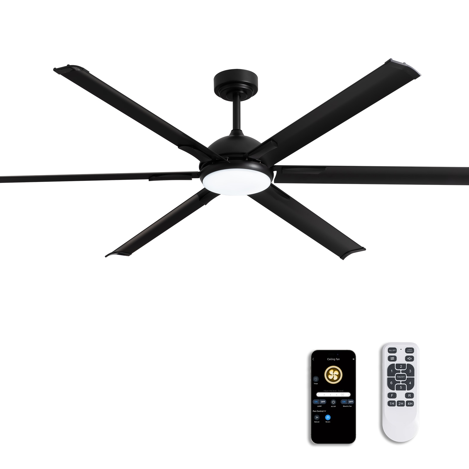 SILJOY FS-8880D-72-01 72-in Indoor Black Downrod Mount Ceiling Fan with Integrated LED with Remote Control Included