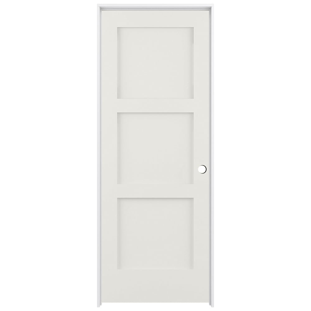 RELIABILT Shaker 30-in x 80-in Snow Storm 3-panel Square Solid Core Prefinished Pine Mdf Left Hand Inswing Single Prehung Interior Door in White -  LO1369228