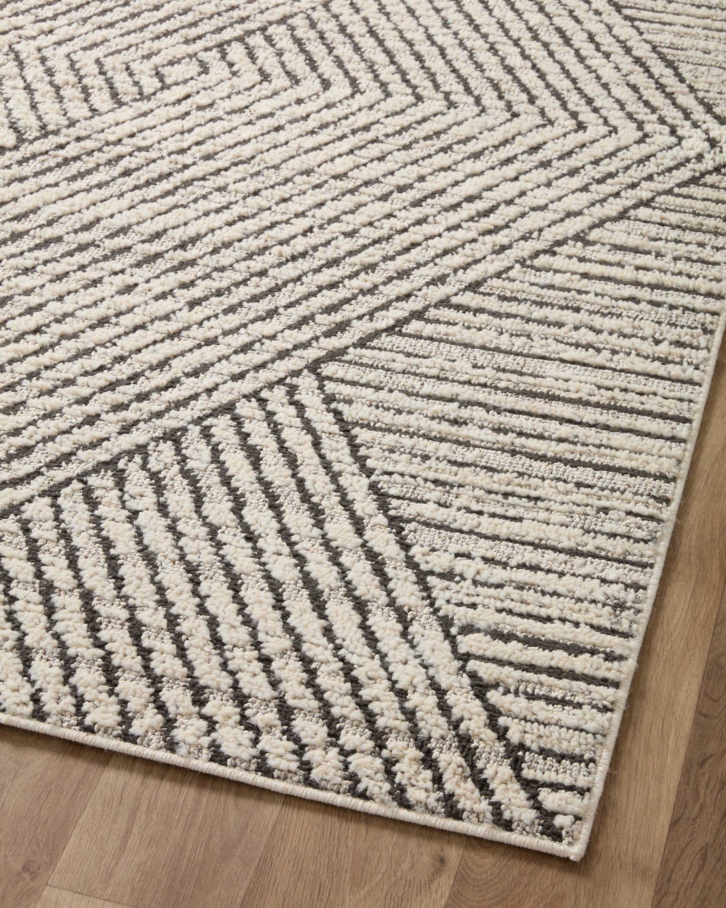 Charcoal and Ivory Geometric Wool Blend Runner Rug
