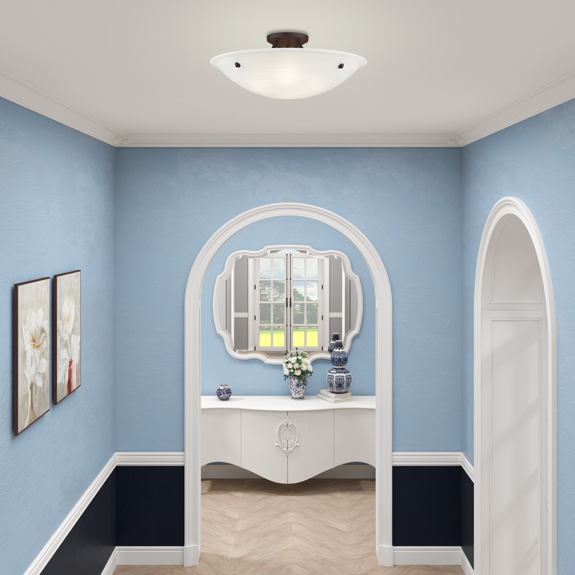 Oasis Bronze 24" Ceiling Mount with White Alabaster Glass