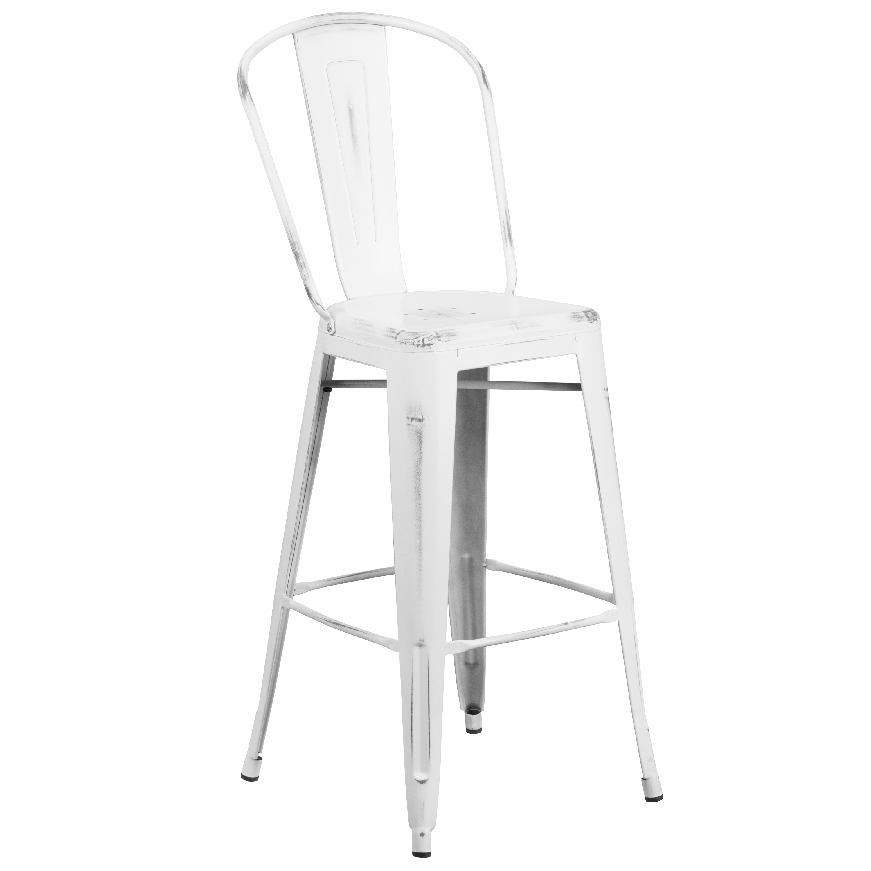 Flash Furniture 889142024347 White 30.0-in H Bar height Square seat Stackable Metal Bar Stool and Back