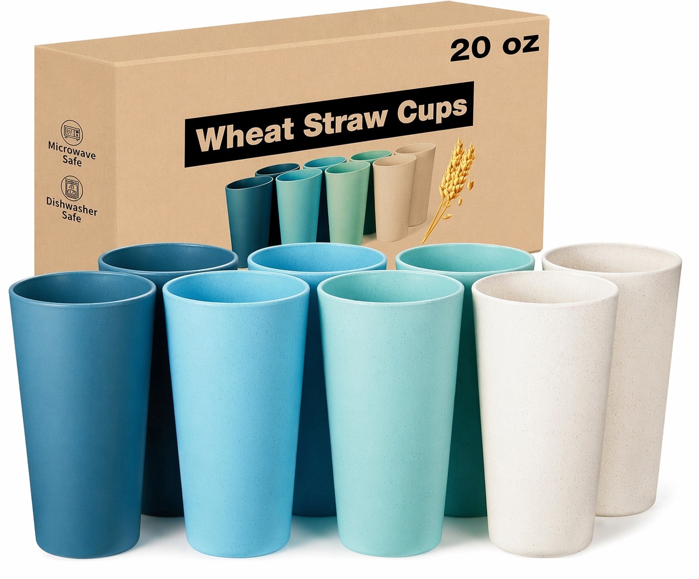 Aoibox  20 oz Wheat Straw Reusable Tumblers Set of 8 BPA Free Dishwasher Safe Unbreakable Cups Multicolor Set