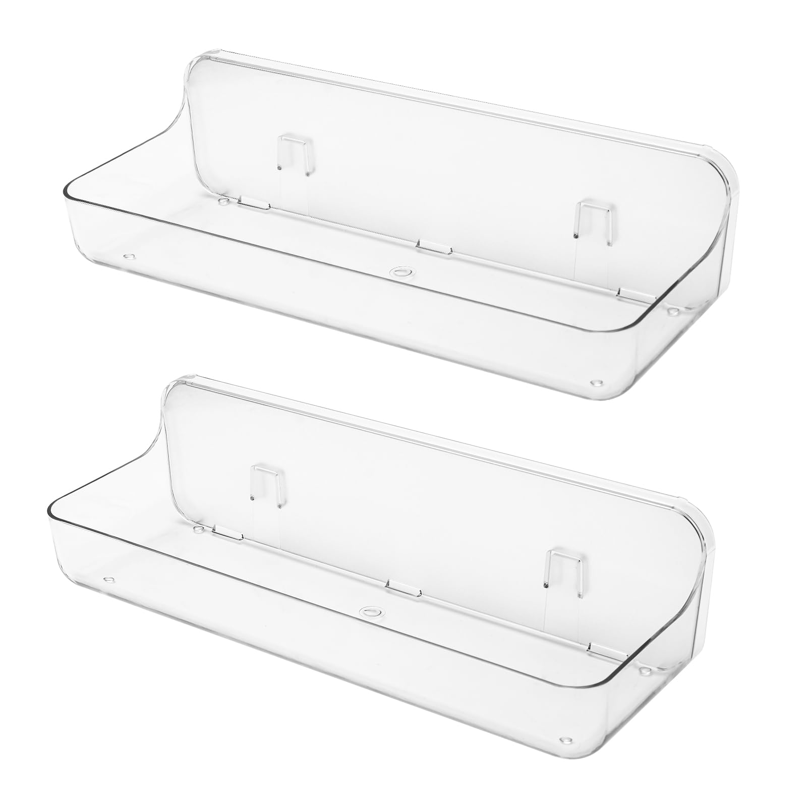 Misopily 2pc 12x3.5x4 Inch Acrylic Adhesive Wall Shelf Set Holds 12 lb No Drill Waterproof Bathroom Kitchen Organizer with Drain Holes