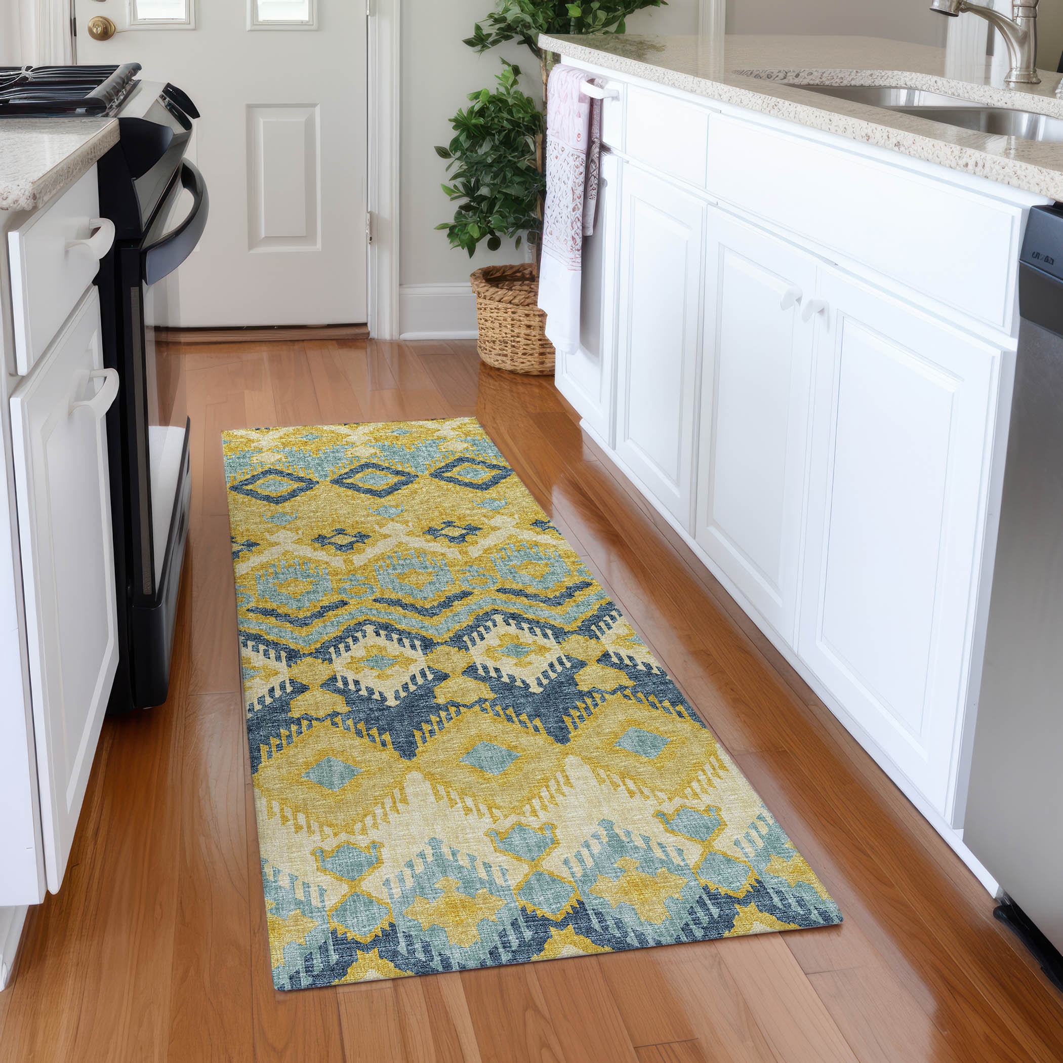 Addison Rugs AMF108YE2X8 Mayfield AMF108YE 2 x 7 (ft) Loomed Polyester Yellow Rectangular Indoor Abstract Machine washable Runner rug