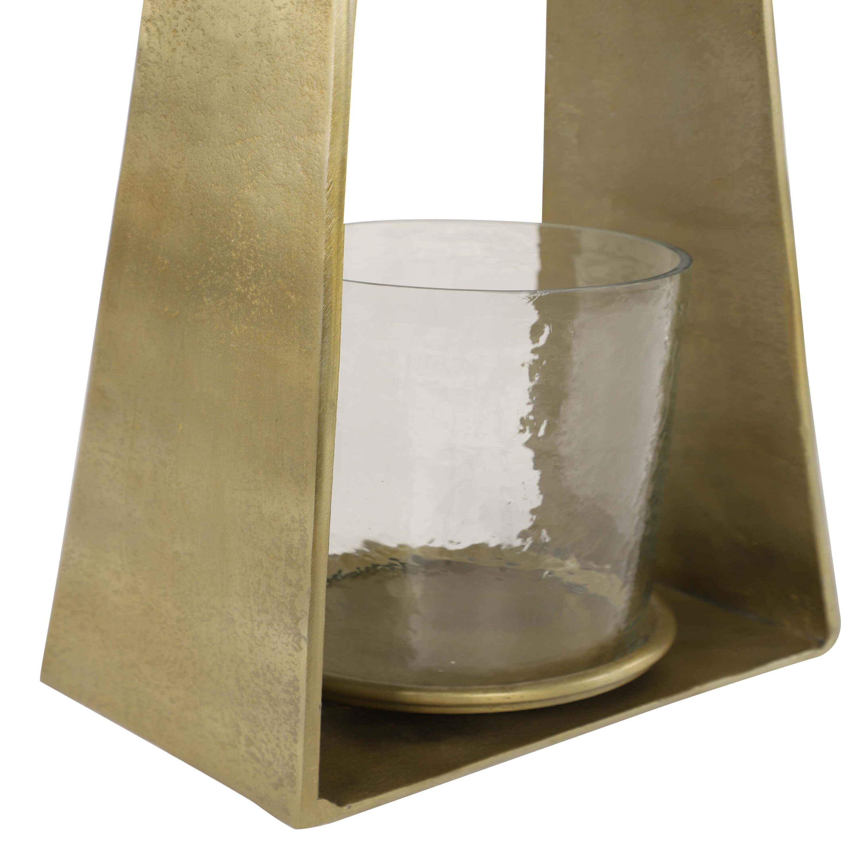 Large Gold Metal and Glass Hurricane Candle Lantern