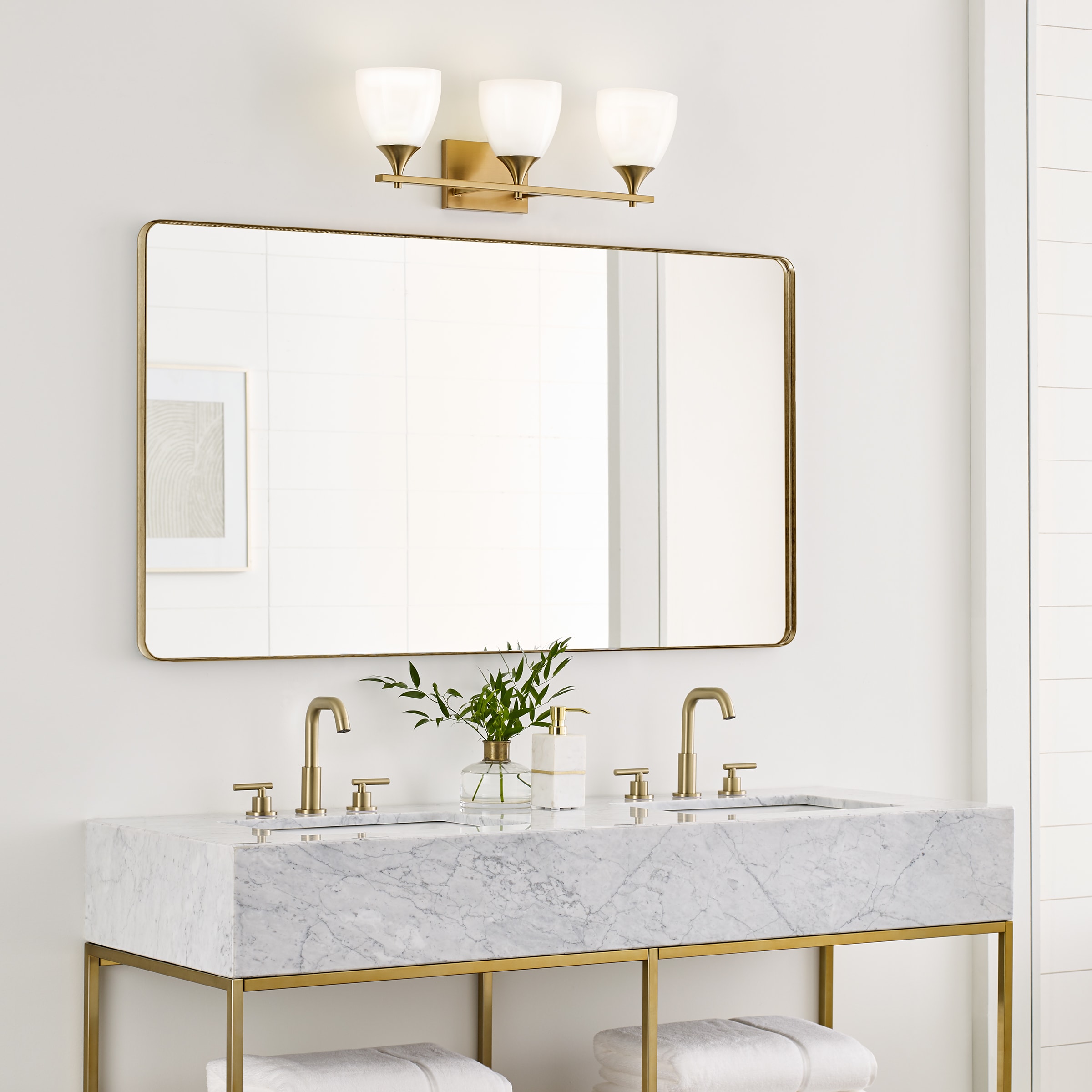 Toffino Satin Brass and Milk Glass 3-Light Wall Sconce