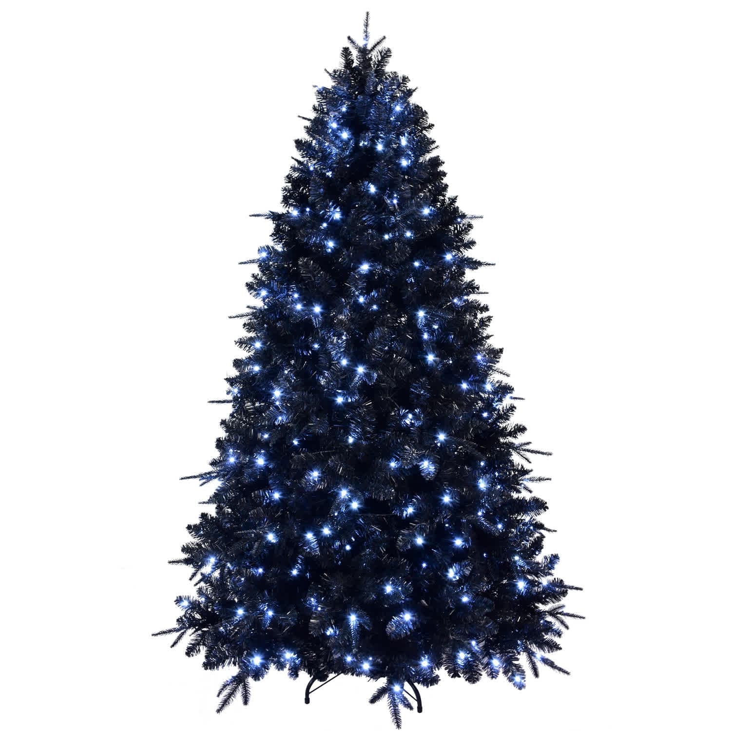 Etokfoks  7ft Black Christmas Tree with 450 White LED Lights 1916 Tips PE PVC Artificial Tree for Holiday Decor Hinged Structure