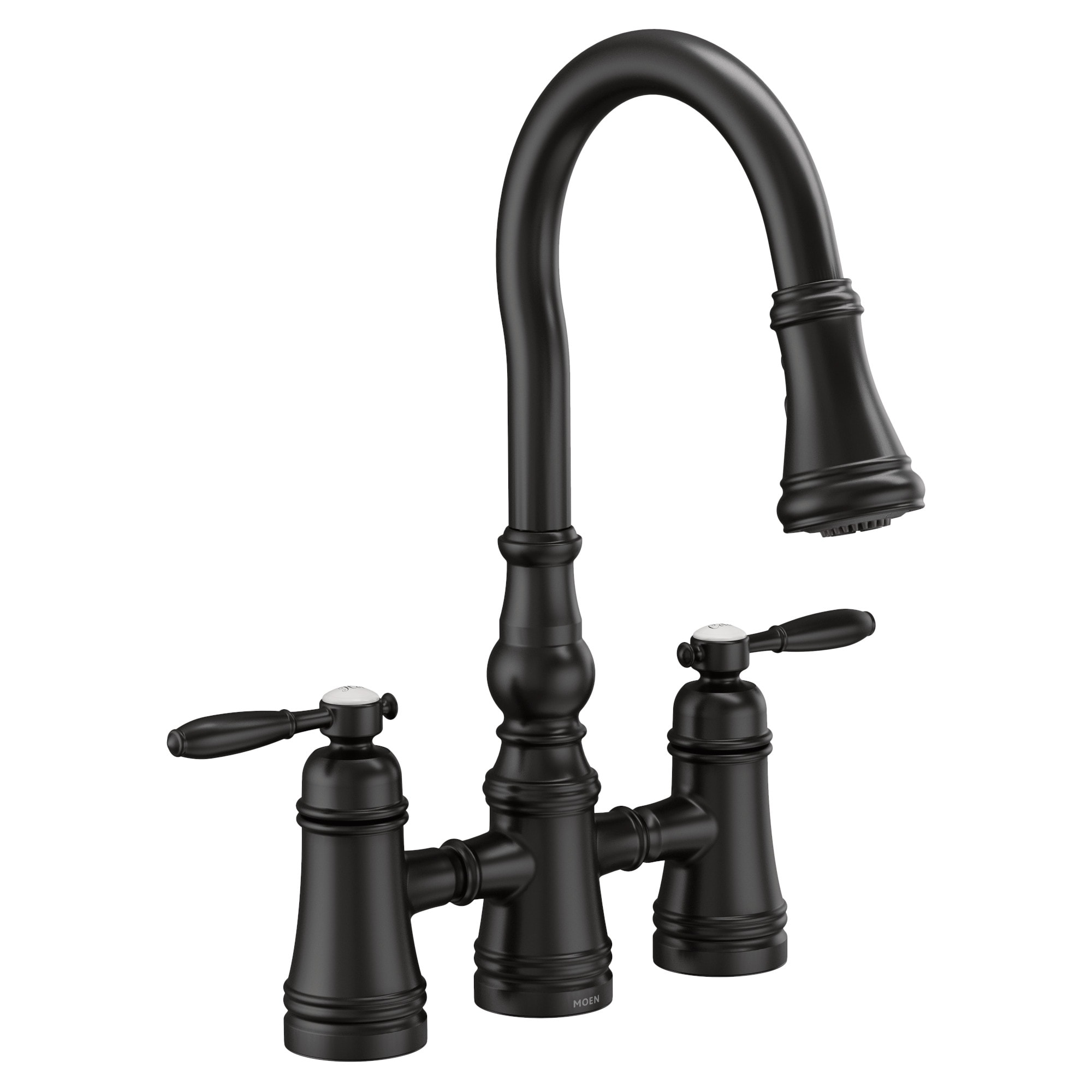 Moen S73204BL Matte Black Double Handle Deck-mount Pull-down Kitchen Faucet with Sprayer