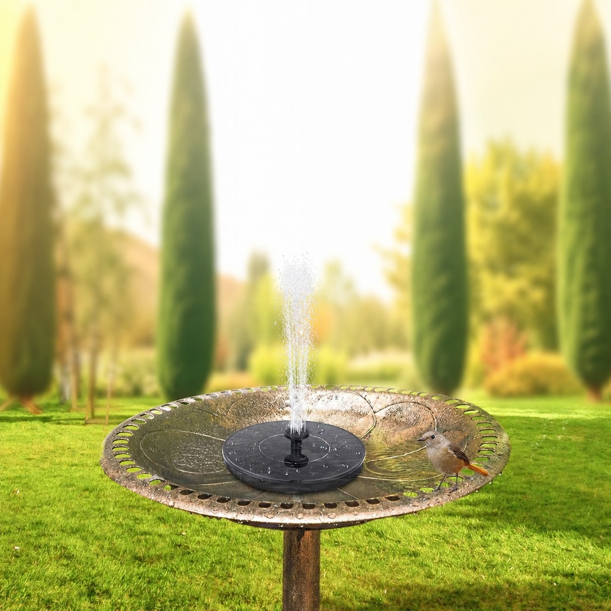 Etokfoks 1W Solar Bird Bath Fountain Pump 6 Nozzles Floating Retainer ...
