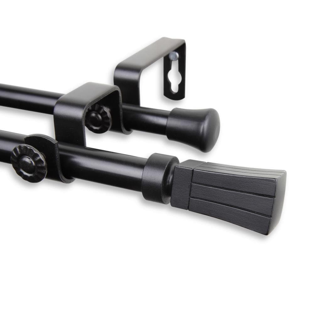 Hart & Harlow L5711-842D 5/8-in Rowley 84-in to 120-in Black Steel Double curtain rod with Finials