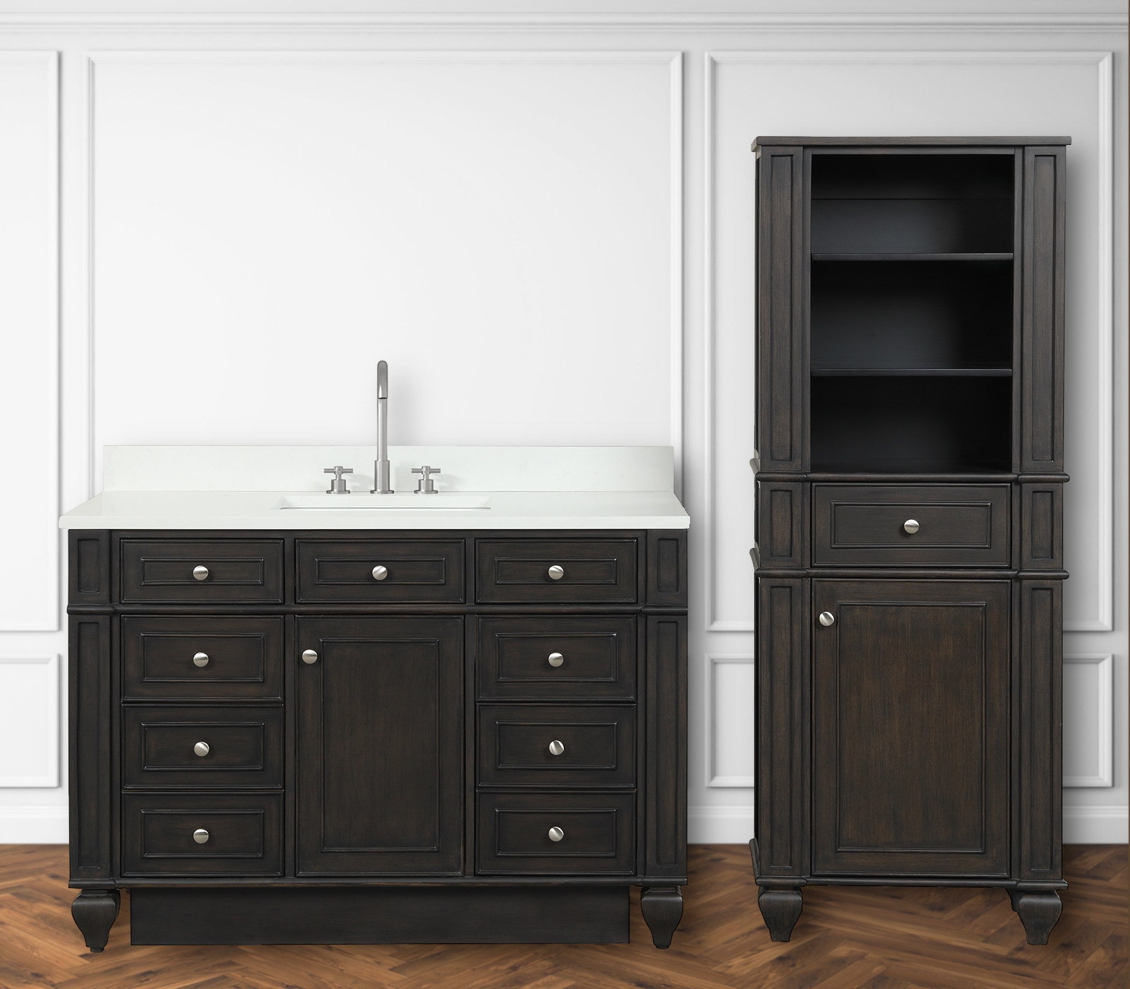 Design Element WN-48-BR Winston 48-in Walnut Undermount Single Sink Bathroom Vanity with White Quartz Top
