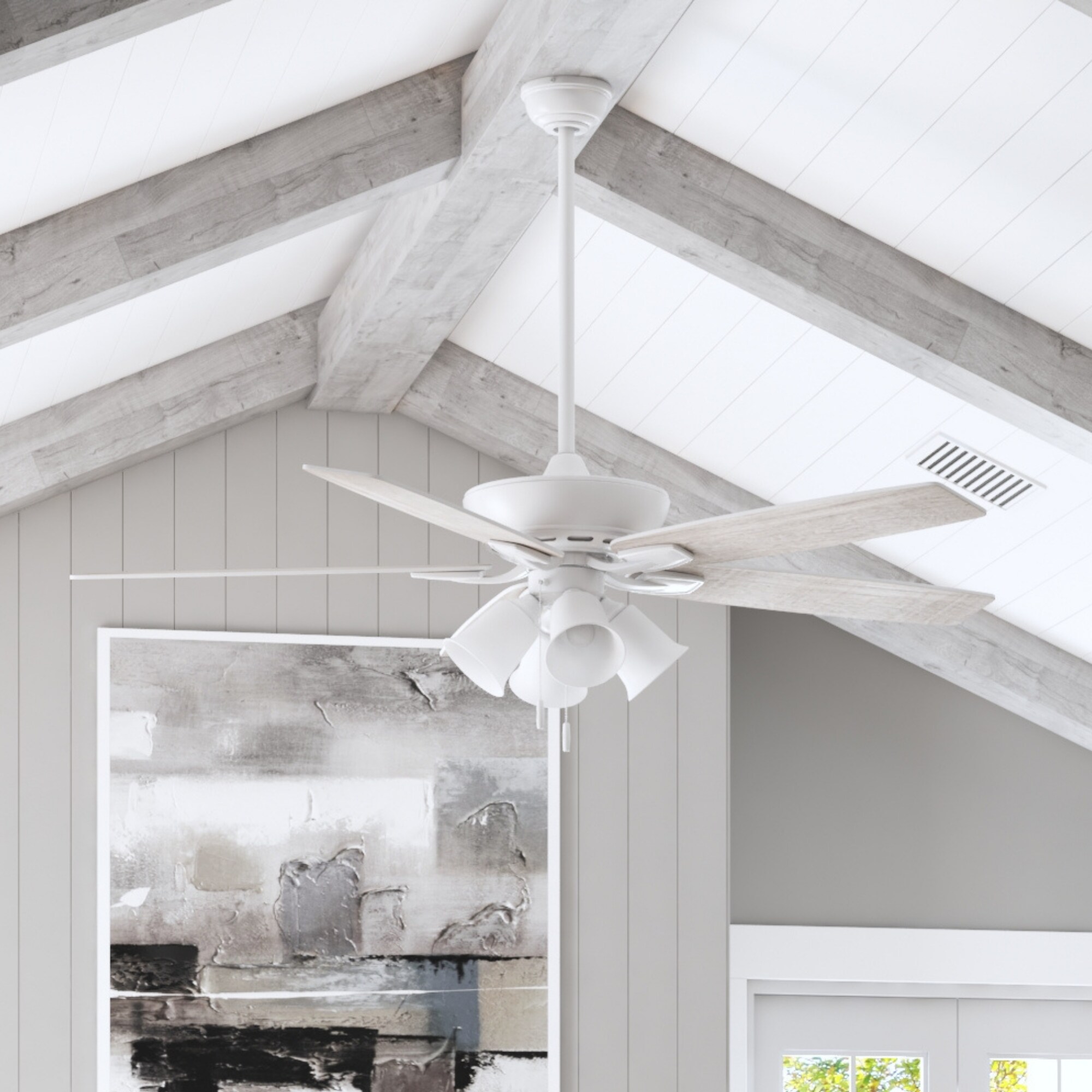 Harbor Breeze Macon Bay 62-in White with White/Driftwood Blades Ceiling Fan With Light ( 5 -Blade )