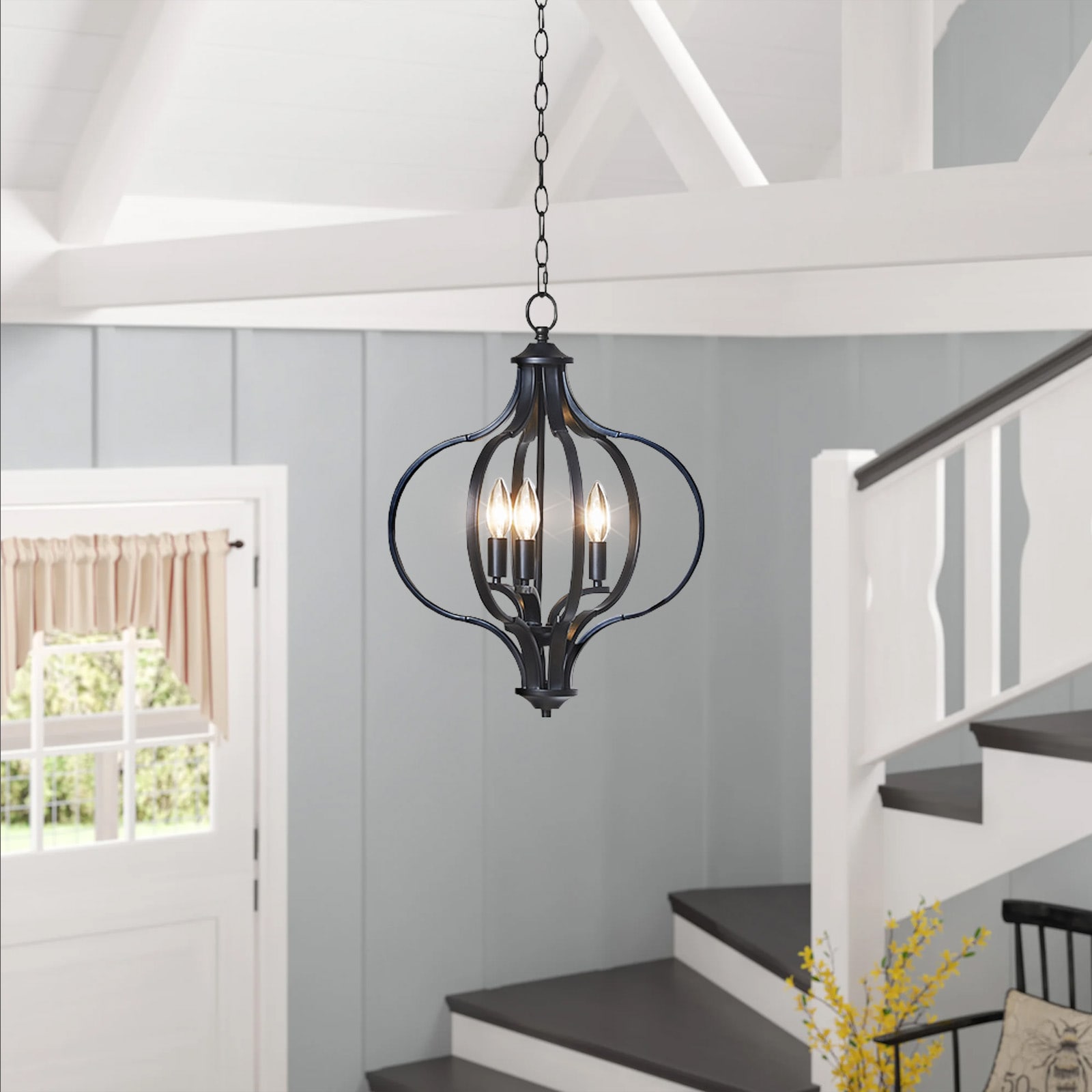 Nava Black Metal 3-Light Candle Chandelier with Adjustable Chain
