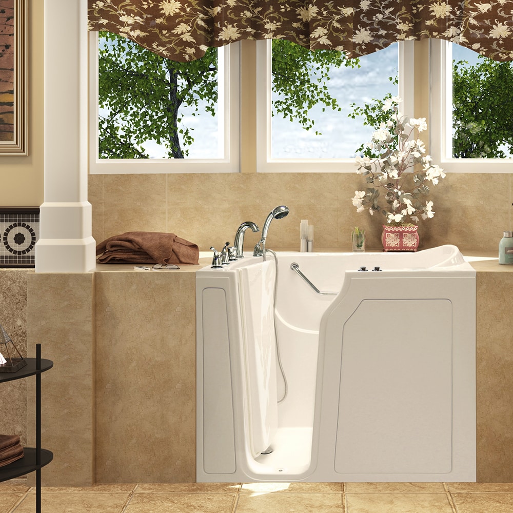 Total Care in Bathing 3052 COMBO LH BS Series 29.75-in x 52-in White Gel-coated Fiberglass Walk-In Whirlpool and Air Bath Combination Tub with Faucet, Hand Shower and Drain (Left Drain)