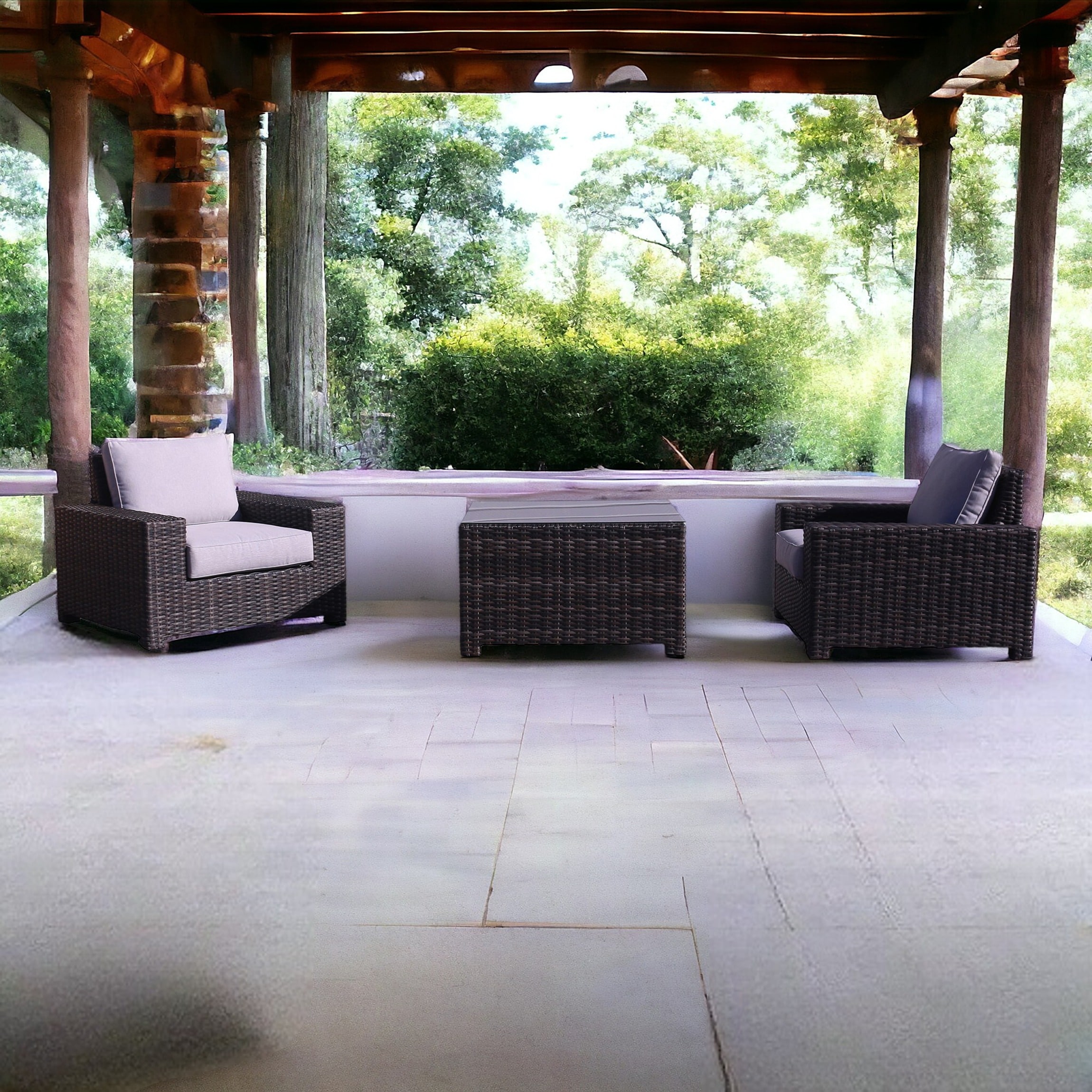 Courtyard Casual 5894 St Lucia 3 -Piece Wicker Patio Conversation Set with Gray Cushions