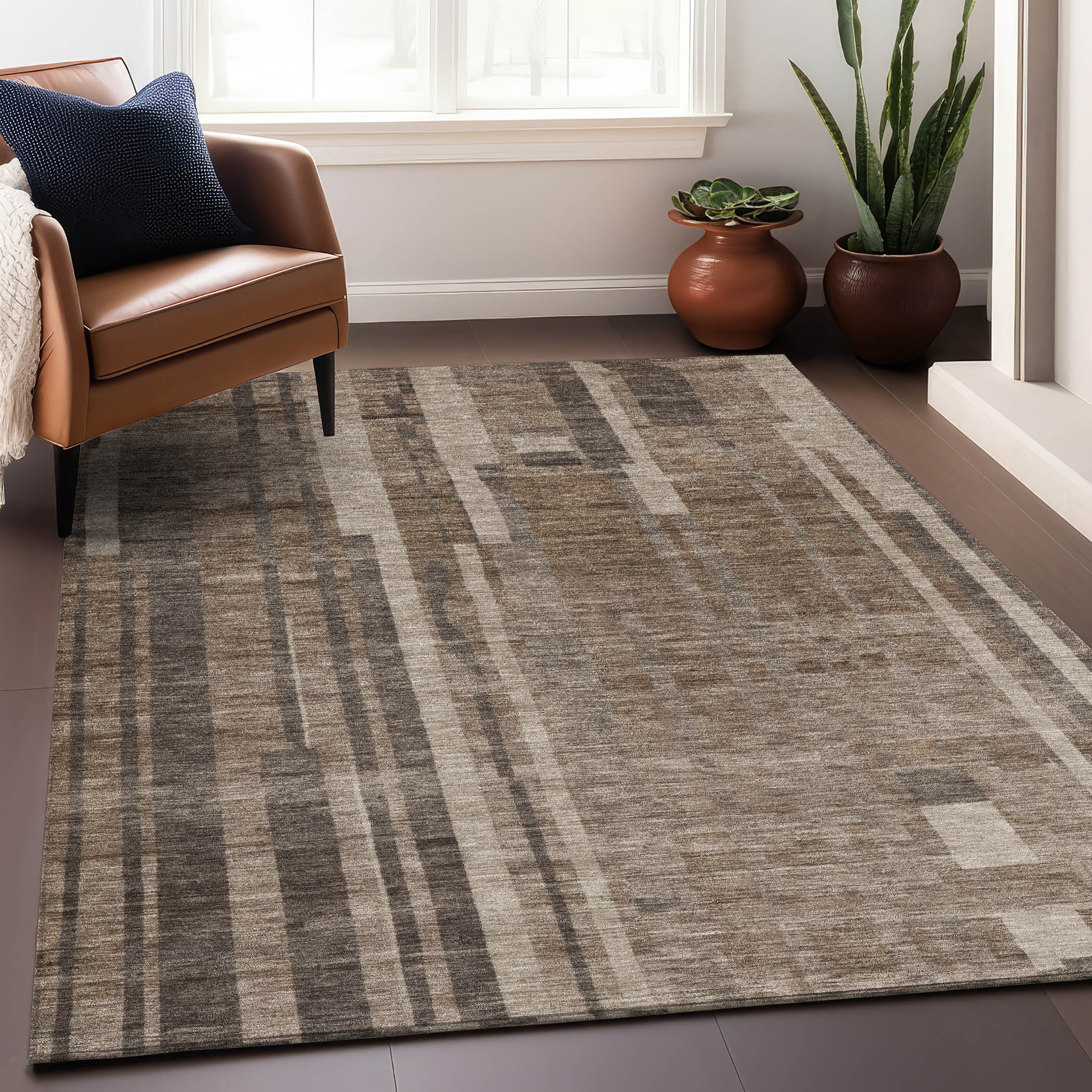 Addison Rugs ACN1063BR3X5 Chantille ACN1063BR 3 x 5 (ft) Polyester Brown Rectangular Indoor/Outdoor Geometric Machine washable Area rug