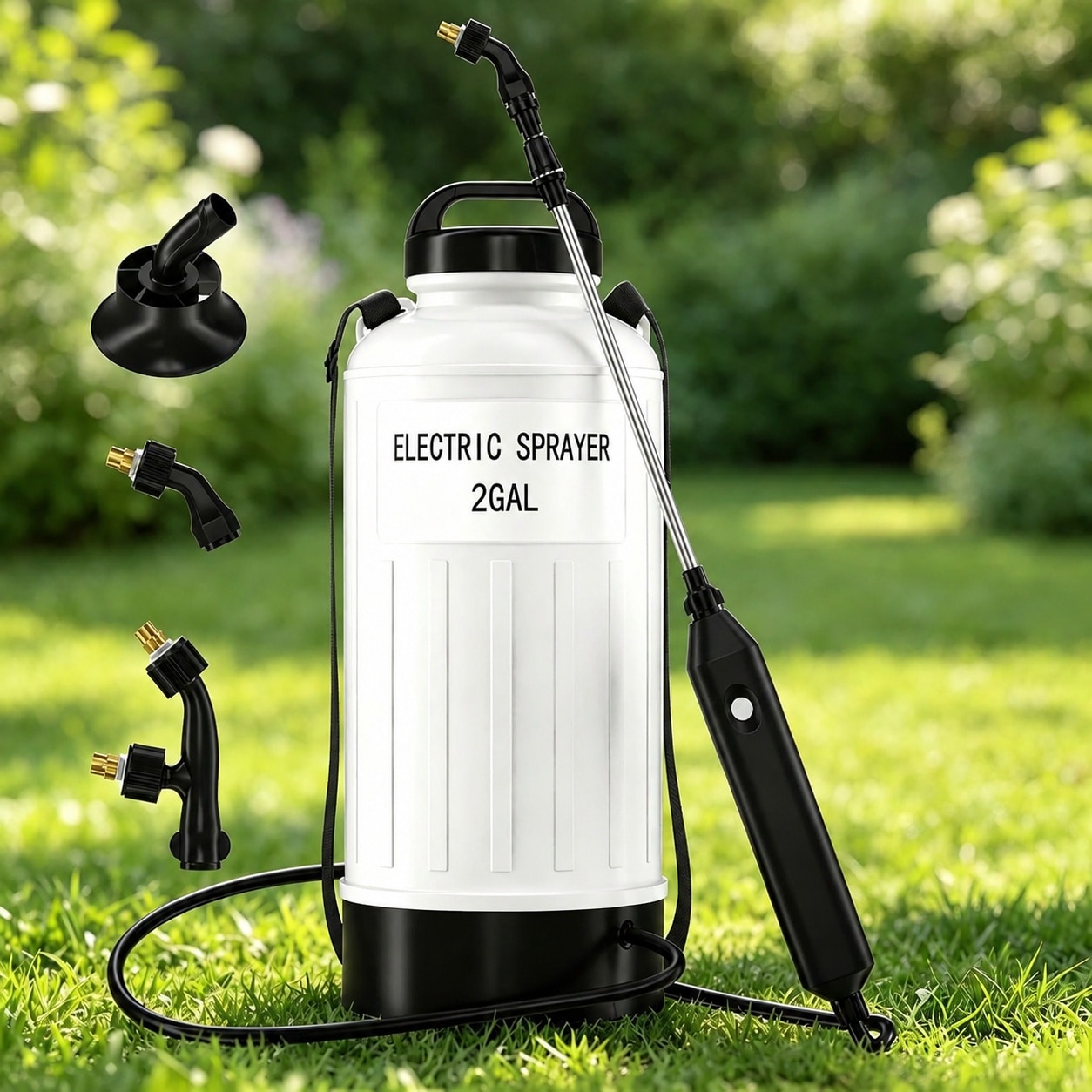 Afoxsos  2 Gallon Electric Garden Sprayer Wide Mouth Pump Sprayer with Elevated Base Thickened Tank Kink Proof Hose Telescopic Wand 3 Nozzles