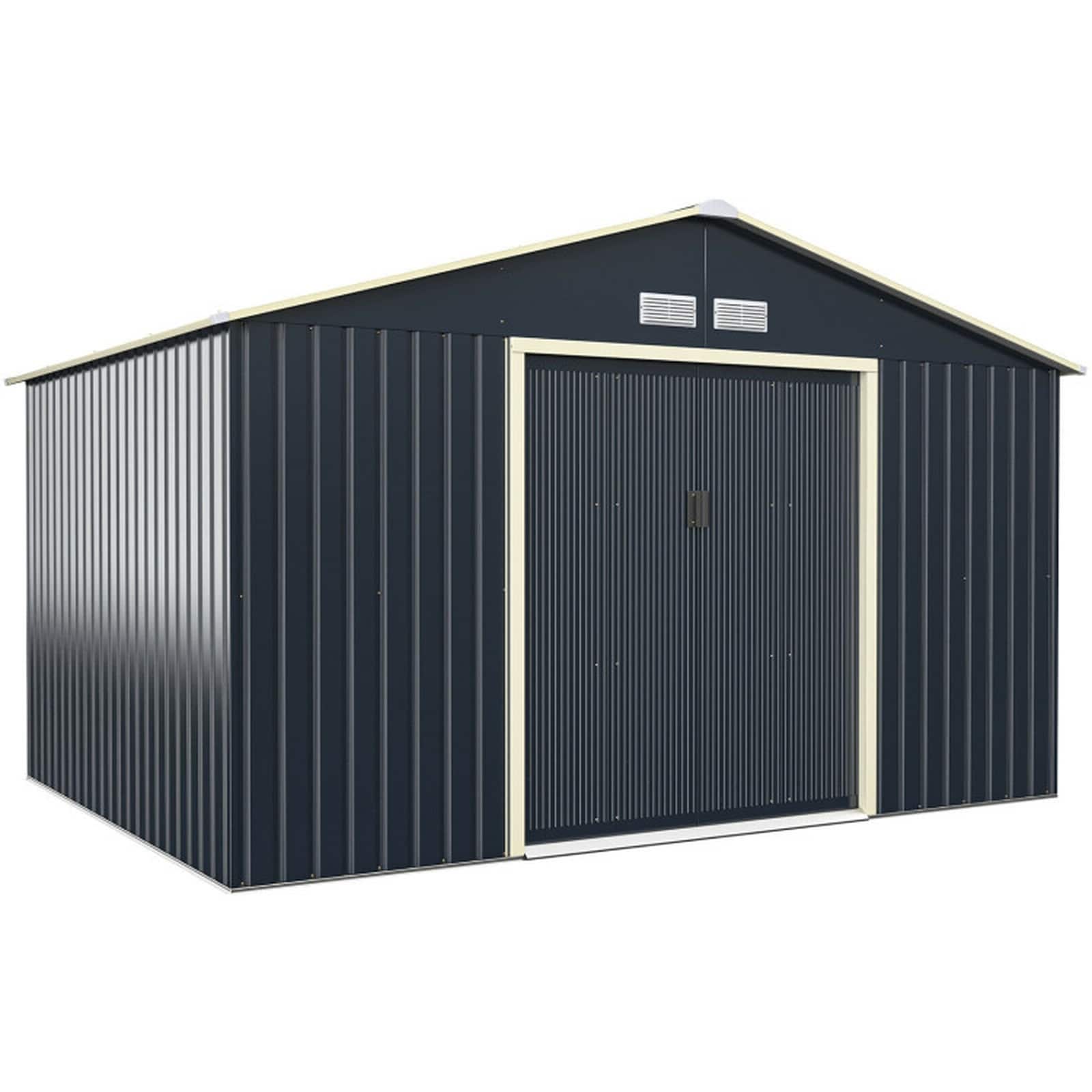SUGIFT - 11-ft x 8-ft Outdoor Metal Storage Shed 6.9-ft Tall with 2 Lockable Sliding Doors 94-sq ...