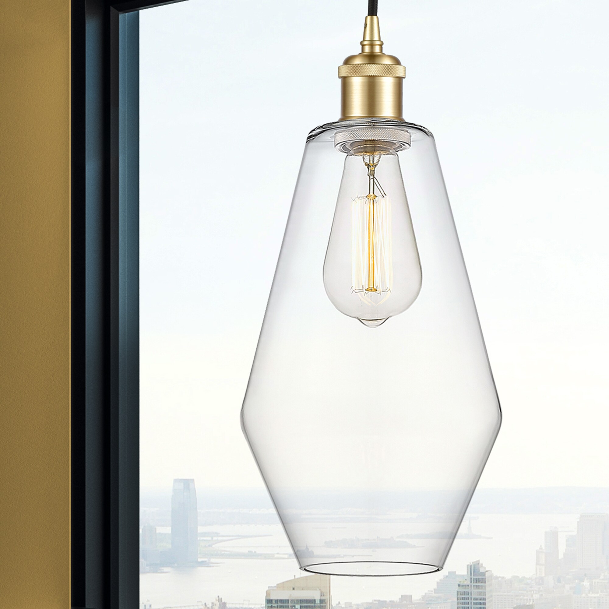 Innovations Lighting Cindyrella 1 -Light Satin Gold, Clear Industrial Geometric Small Outdoor Hanging Pendant Light