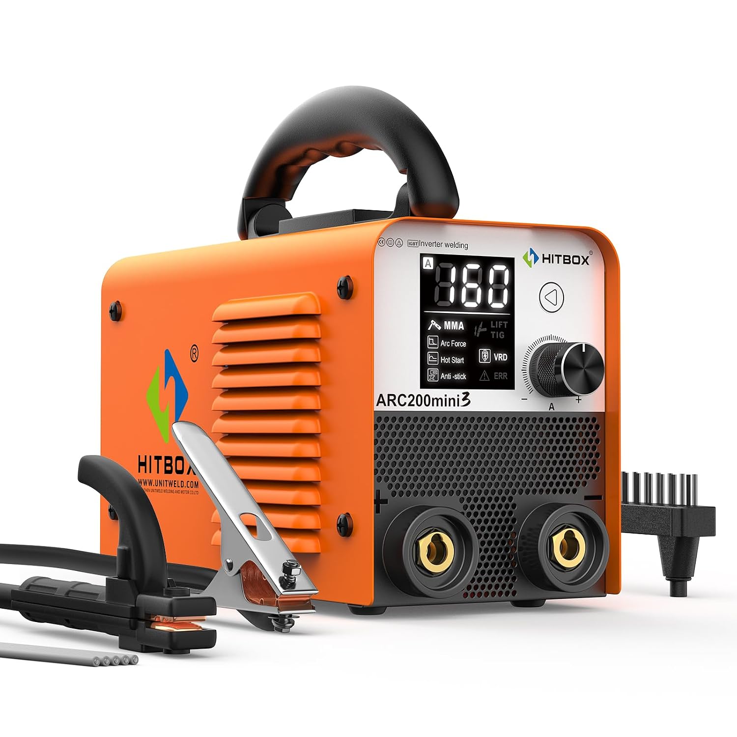 HITBOX 200A IGBT Inverter Stick Welder 110V with LCD Display 60 Duty Cycle ARC Lift TIG MMA Welding Machine Hot Start Arc Force VRD Anti Stick Portable