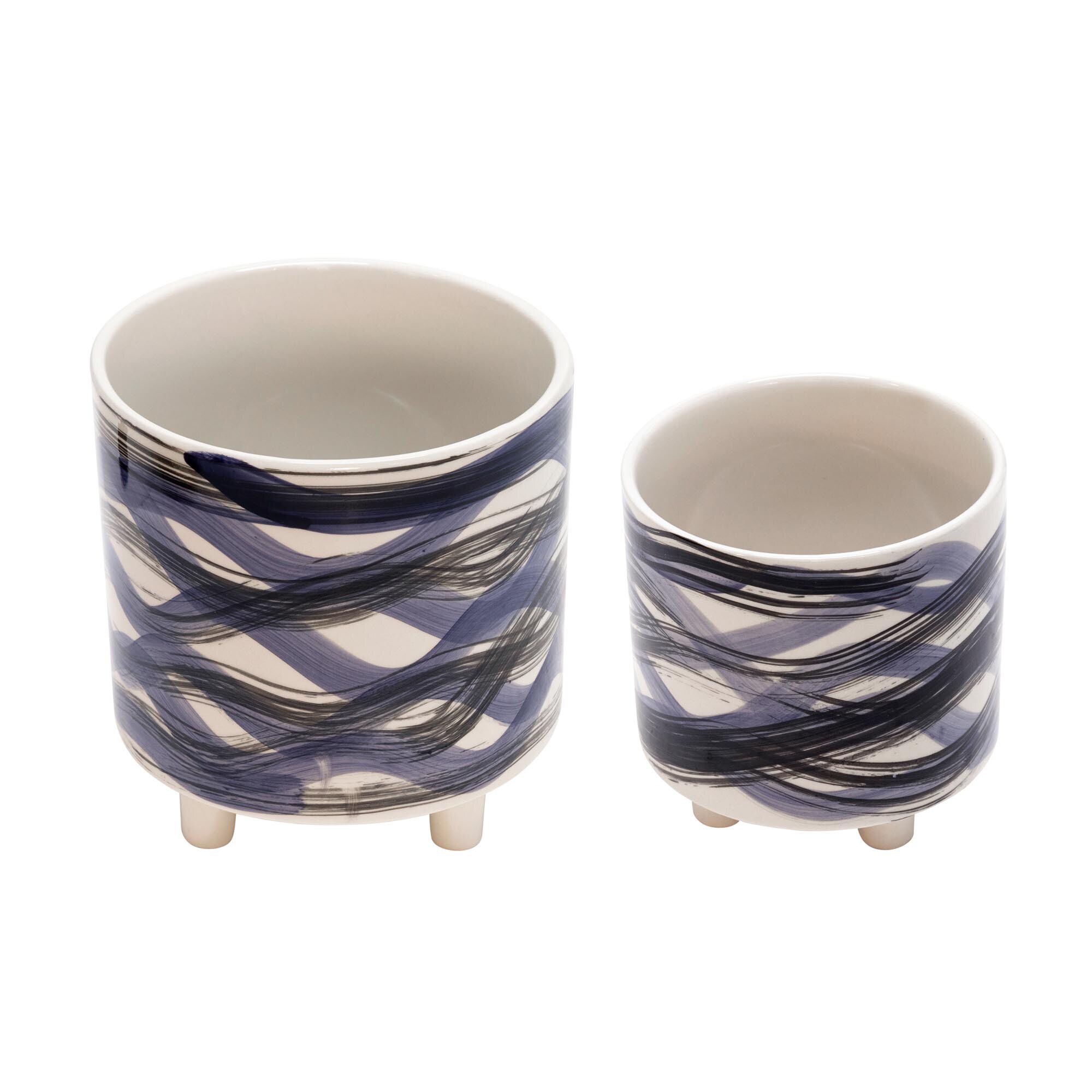Miki Shinly JJ-6799-25SH Round 8.5-Inches W Medium Blue Ceramic Indoor/Outdoor Planter