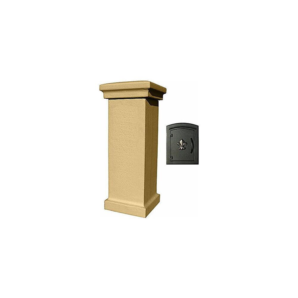 QualArc QUAL1655  MAN-S-STUCOL-1406-BT 48 in. Manchester Stucco Locking Column Mailbox in Burnt Tuscan Color with Decorative Agave Logo