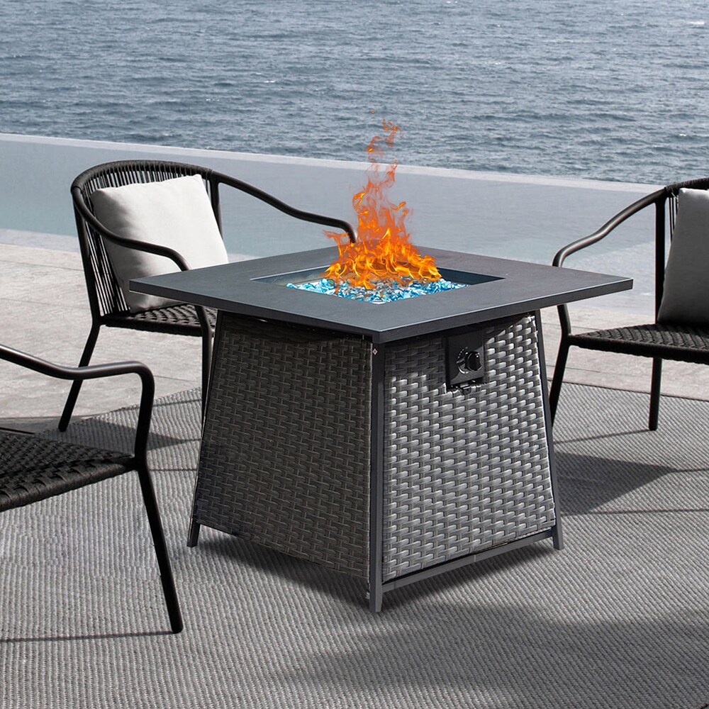 Sunrinx 32-in W Dark Gray Iron Square Tabletop Propane Gas Fire Pit ...