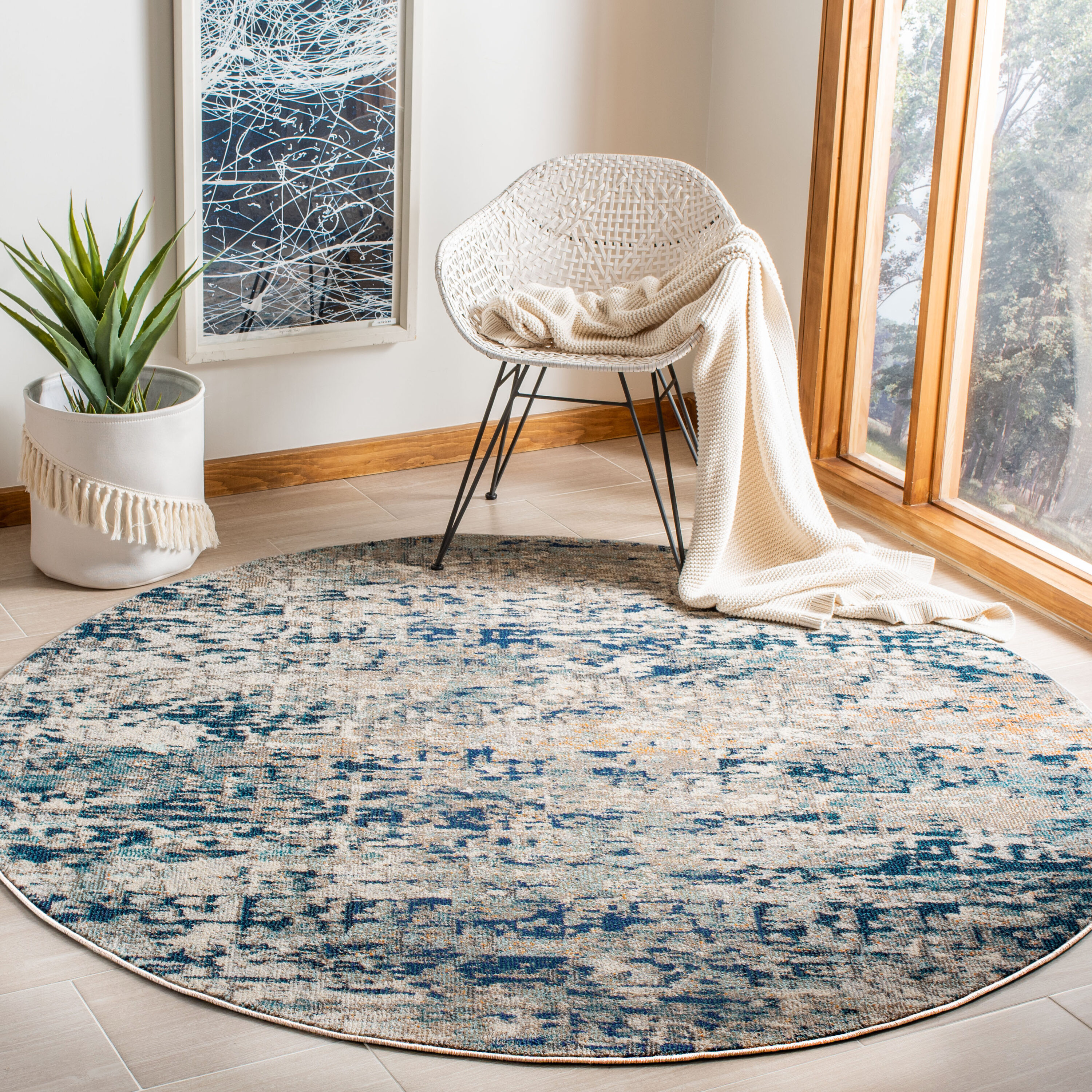 Safavieh MAD460K-10R Madison 460K Grey Blue Modern Round 10ft x 10ft Rug