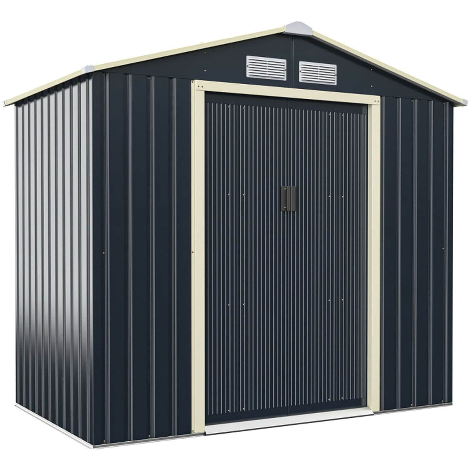 7-ft x 4-ft Metal Storage Shed with Sliding Double Lockable Doors-Gray