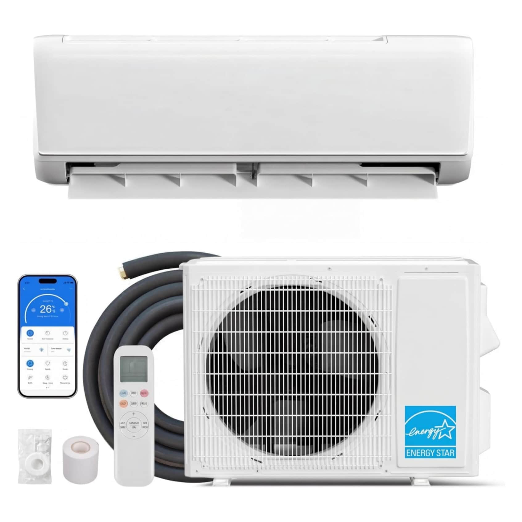 IdealHouse Mini Split Air Conditioner and Heat Pump 18000 BTU Ductless Inverter System with WiFi Voice and Remote Control 230V 4D Airflow Self-Clean US Standard for 1050 Sq.ft Rooms Installation Kit